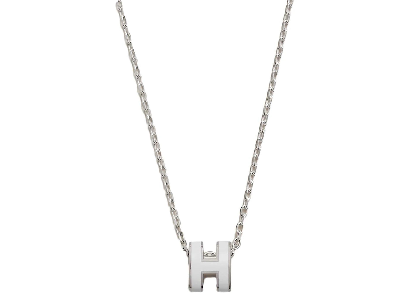 Hermes Mini Pop H Pendant Palladium-tone Blanc