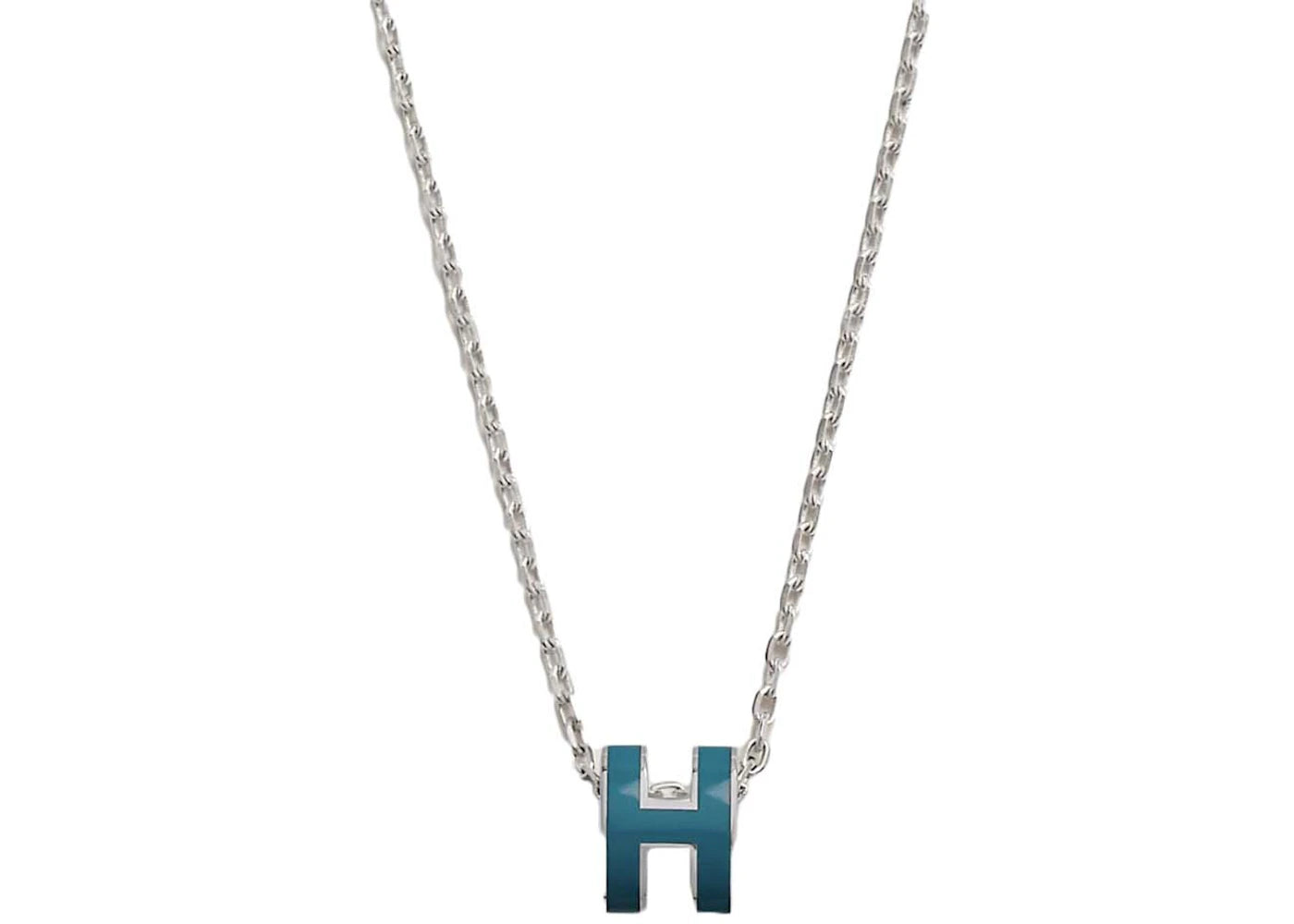 Hermes Mini Pop H Pendant Palladium-tone Bleu Jean