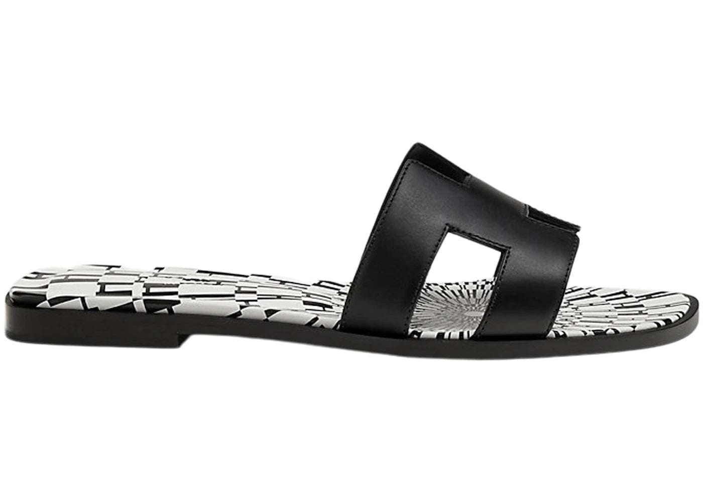 Hermes Oran Sandal Print Noir Calfskin Leather