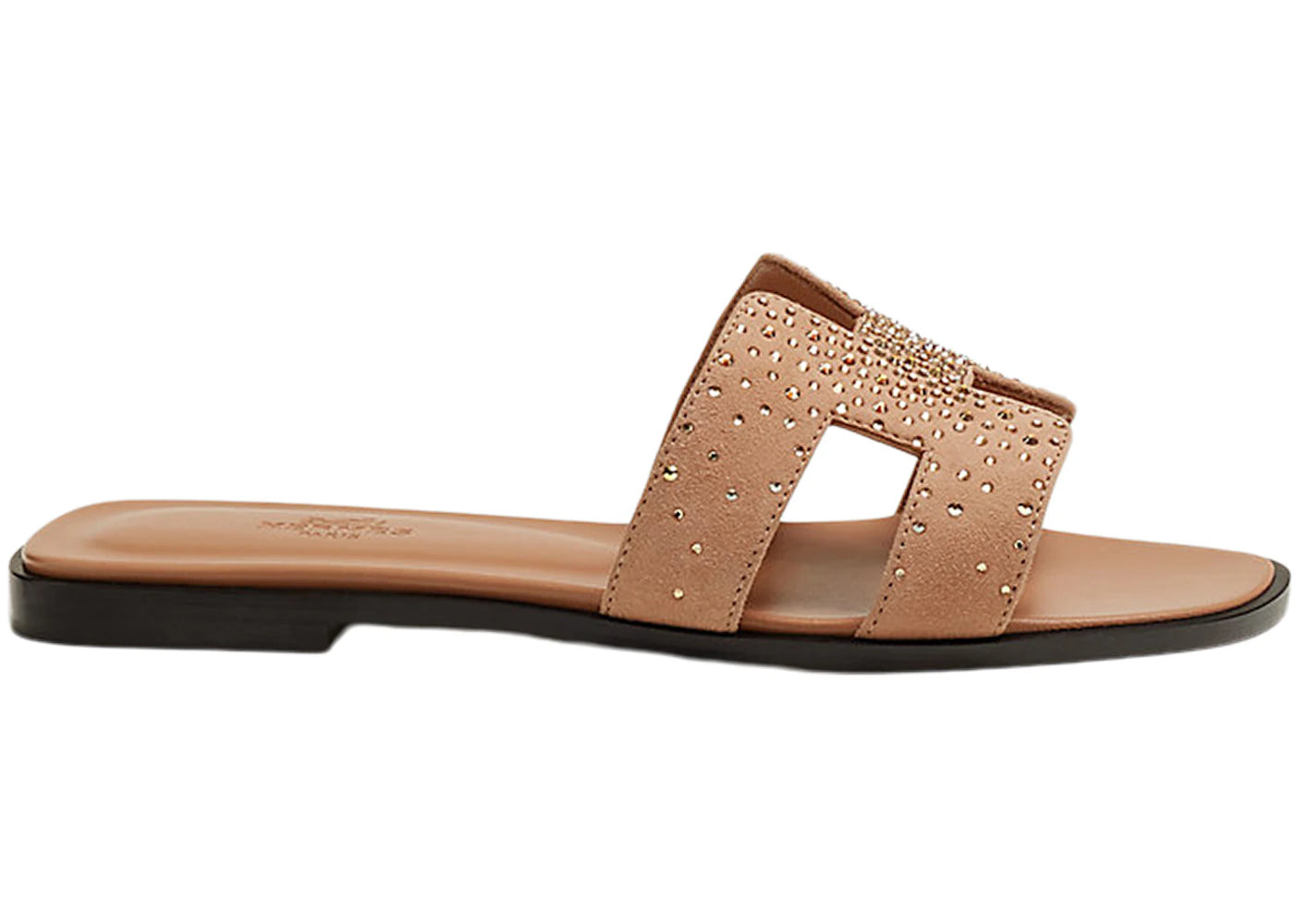 Hermes Oran Sandal Rhinestone Rose Suede Goatskin