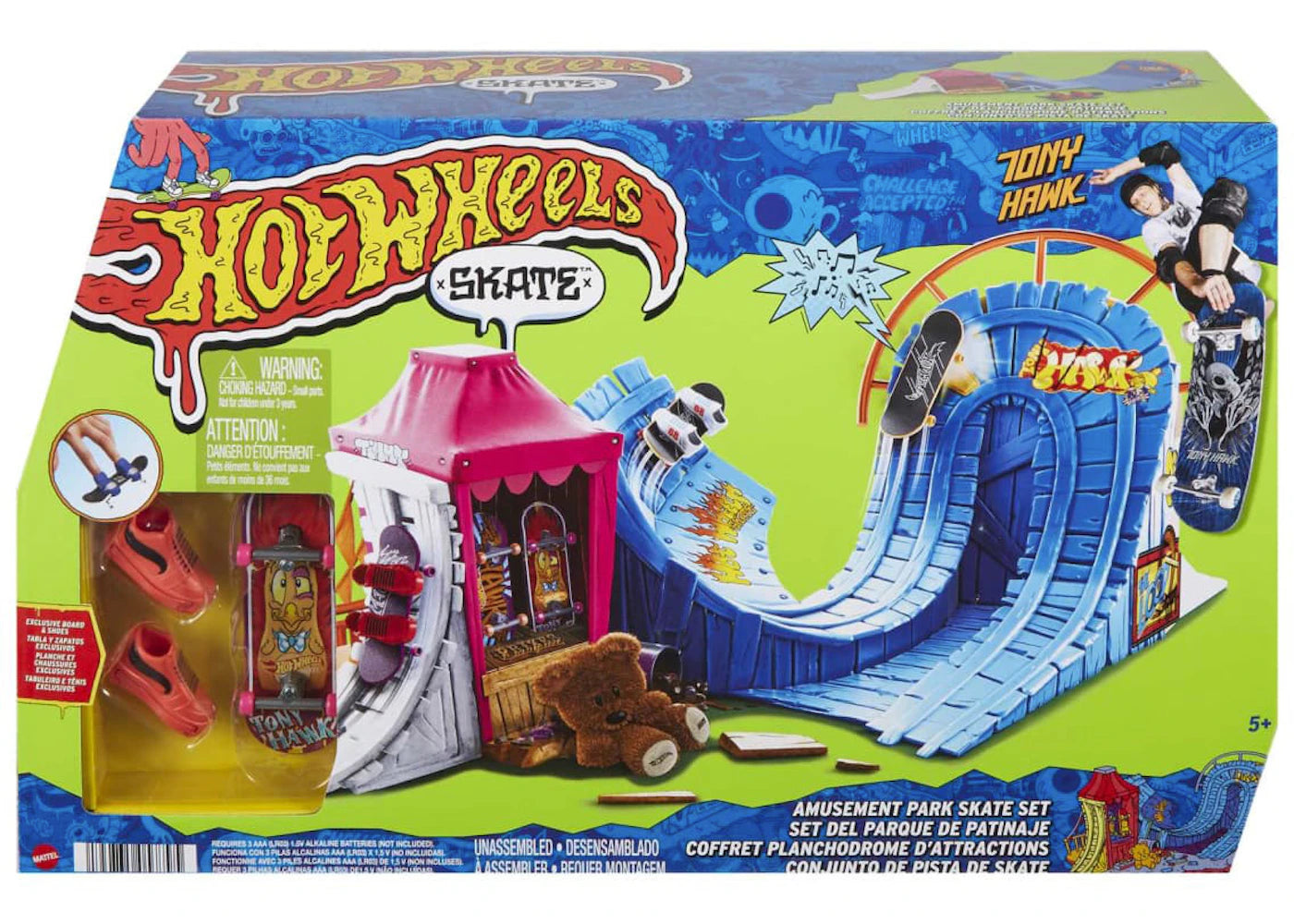 Hot Wheels x Tony Hawk Amusement Park Skate Set With Fingerboard & Pair Of Skate Shoes Set