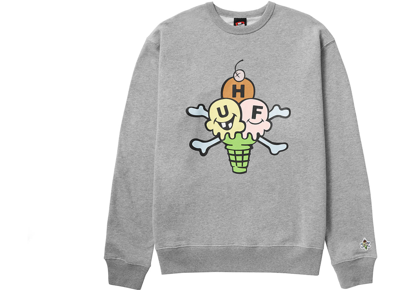 HUF x Ice Cream Triple Scoop Crewneck Sweatshirt Heather Grey