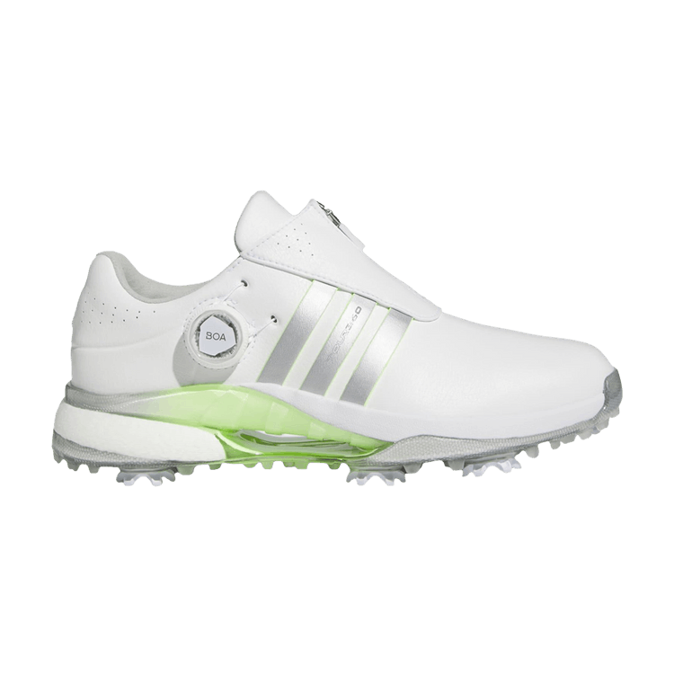 adidas Tour360 24 BOA Microfiber Golf Cloud White Silver Metallic Green Spark (Women's)