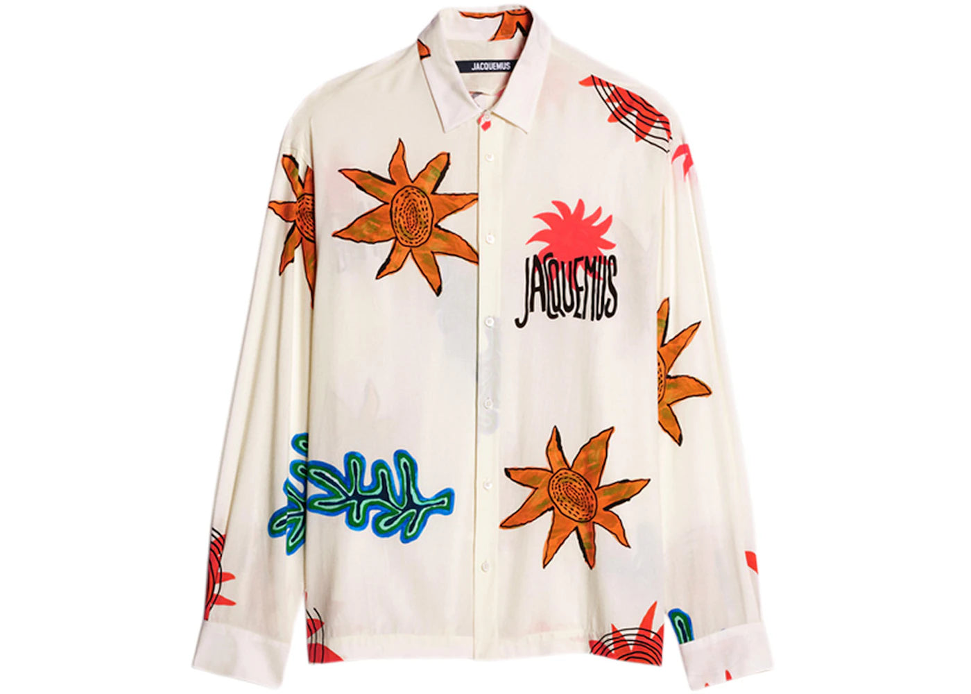 Jacquemus La Chemise Baou Embroidered Sun Logo Shirt Print Beige Arty Sun