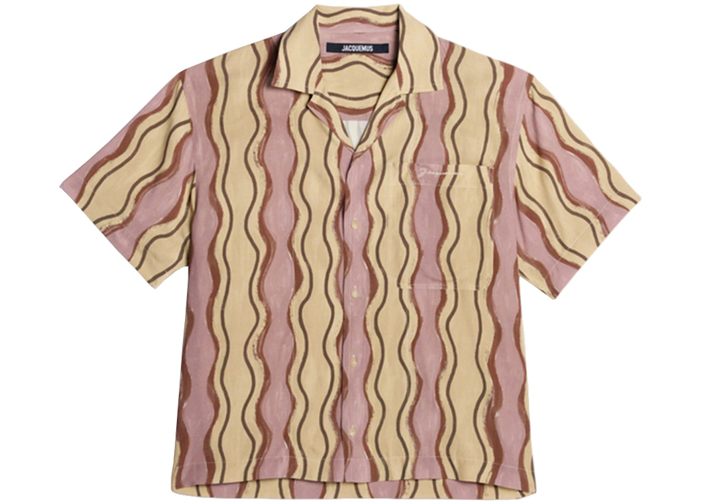 Jacquemus La Chemise Jean Summer Sketch Bowling Shirt Print Brown Waves Strip