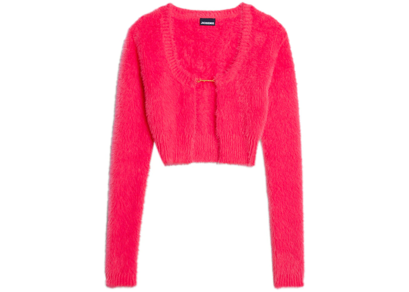 Jacquemus La Maille Neve Manches Longues Fluffy Charm Logo Long Sleeve Cardigan Dark Pink