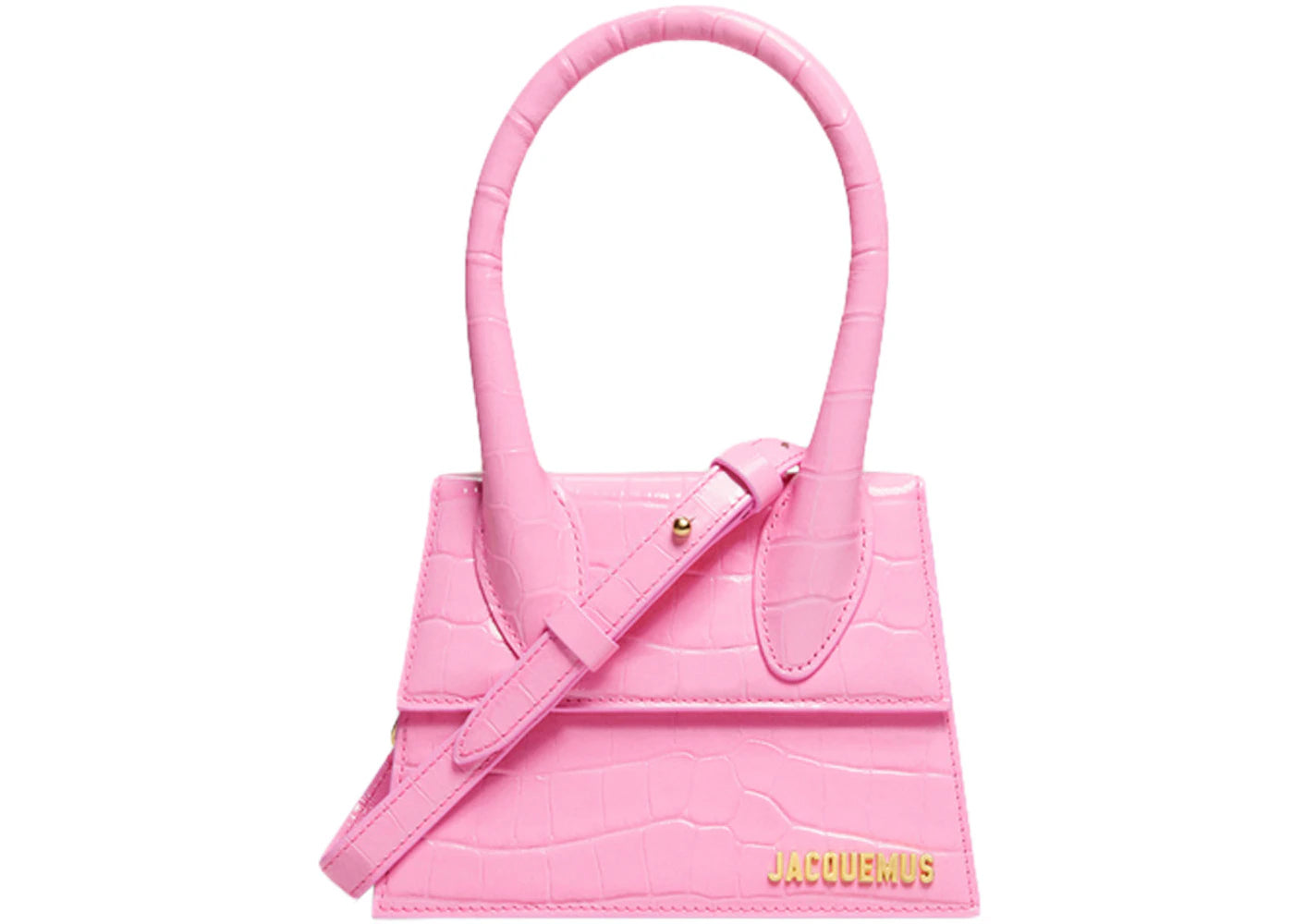 Jacquemus Le Chiquito Moyen Signature Handbag Croco Embossed Pink