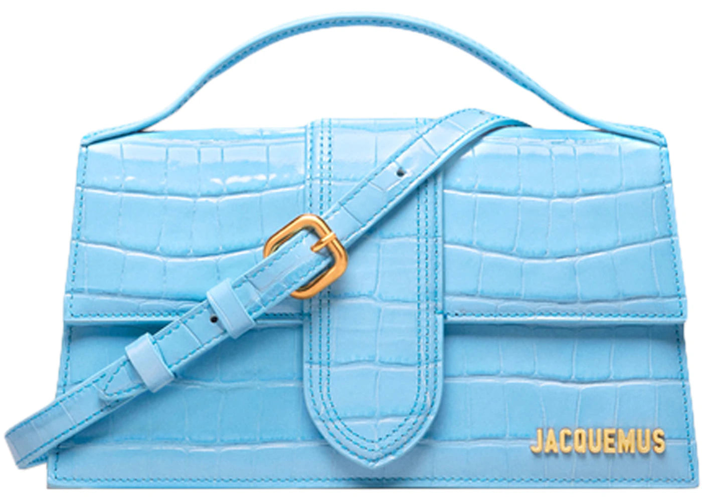 Jacquemus Le Grand Bambino Crossbody Flap Bag Croco Embossed Gradient Blue