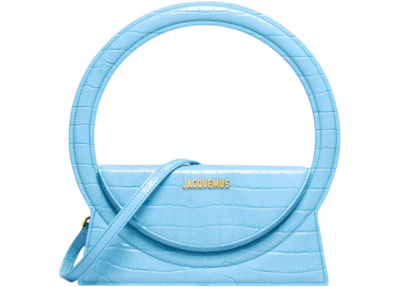 Jacquemus Le Sac Rond Circle Purse Croco Embossed Blue