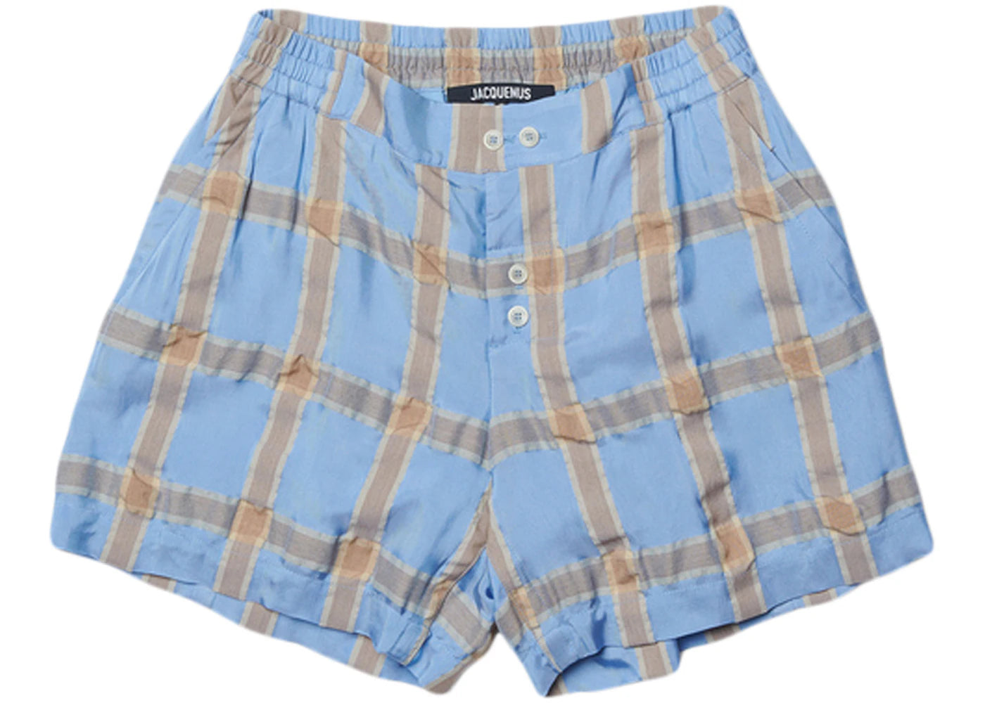 Jacquemus Le Short Calecon Crinkled Check Elasticated Shorts Blue/Beige Checks