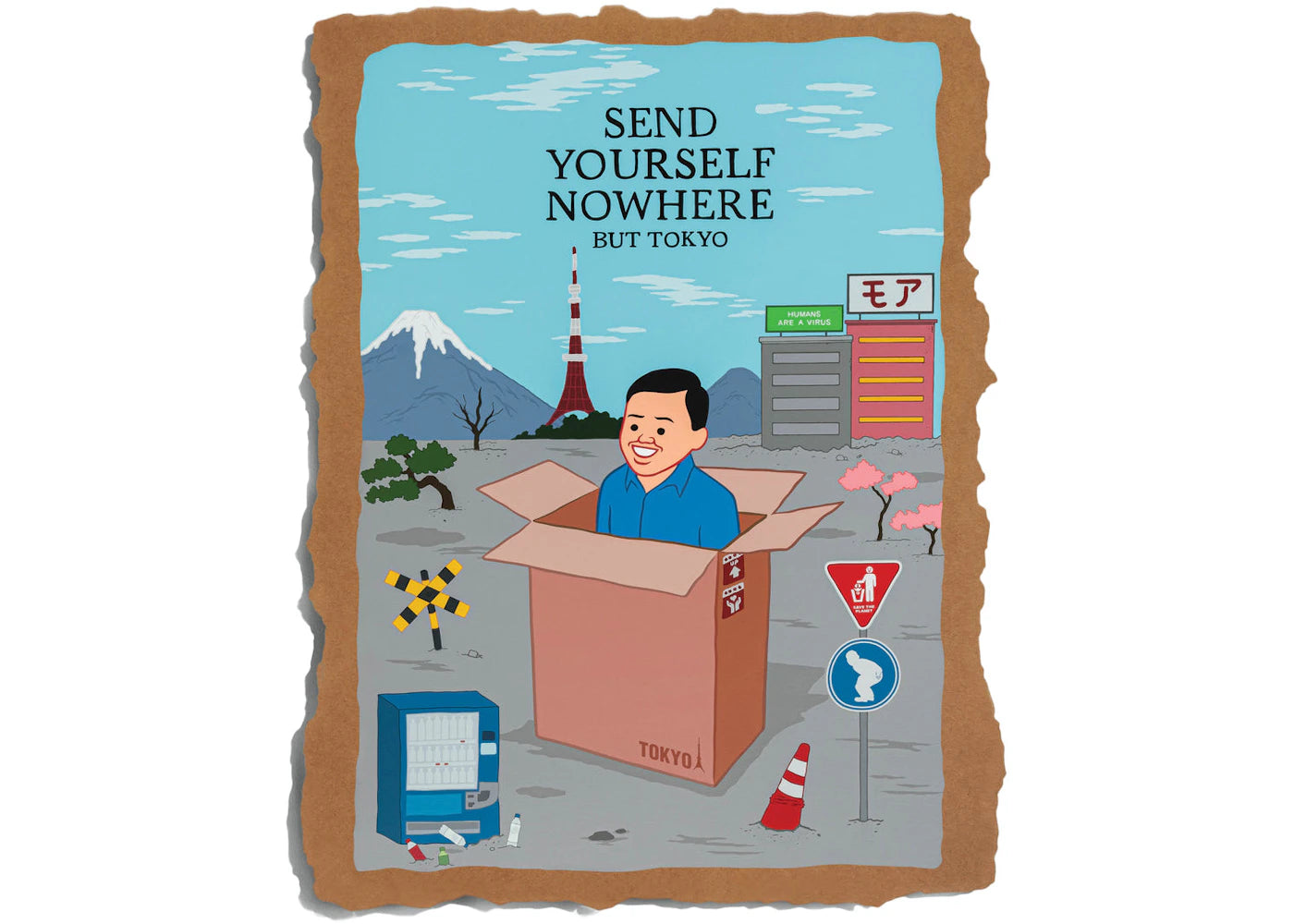 Joan Cornella Send Yourself Nowhere But Tokyo Silkscreen on Cardboard (Edition of 50)