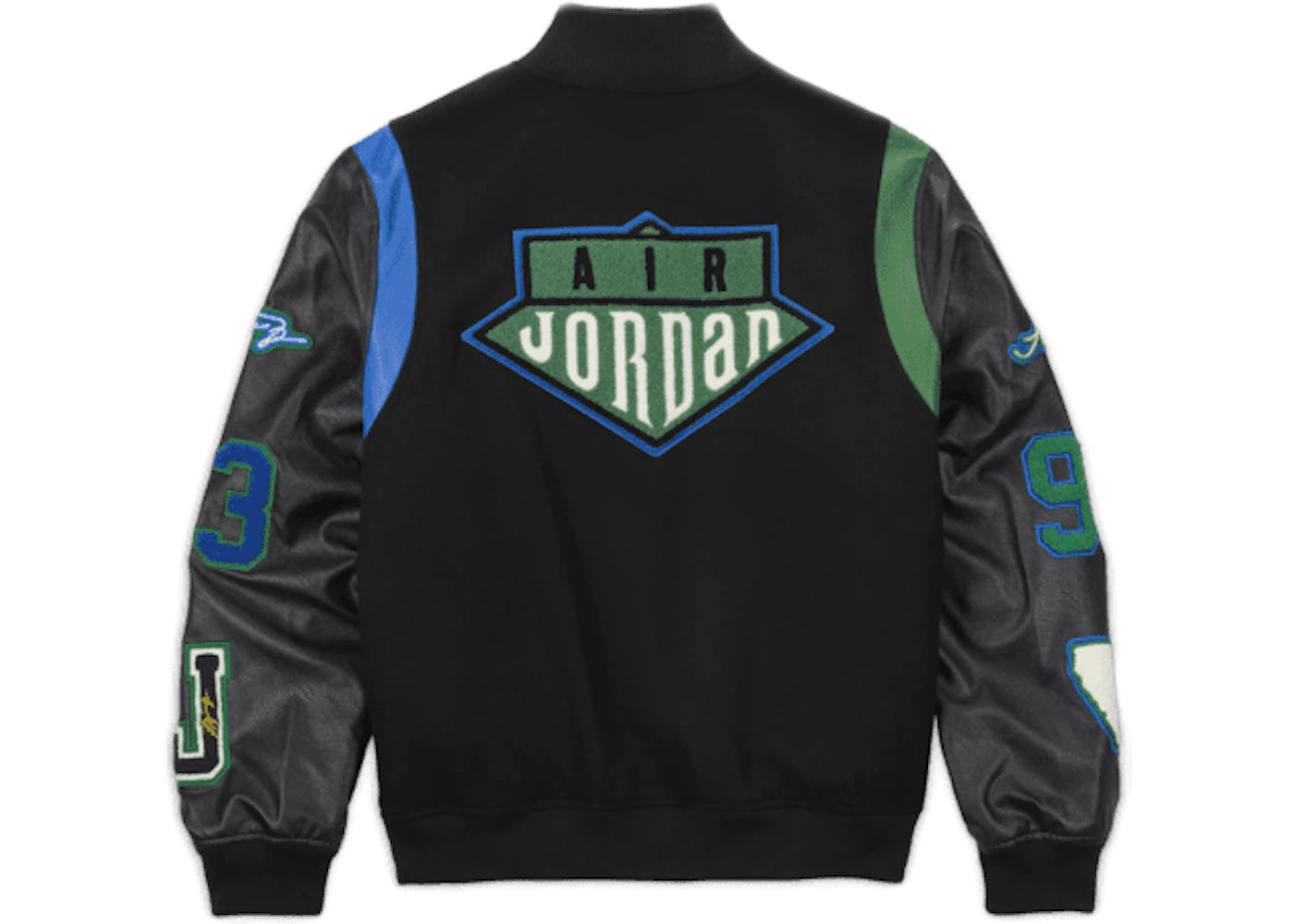Jordan x Aleali May Varsity Jacket Black Game Royal Pine Green