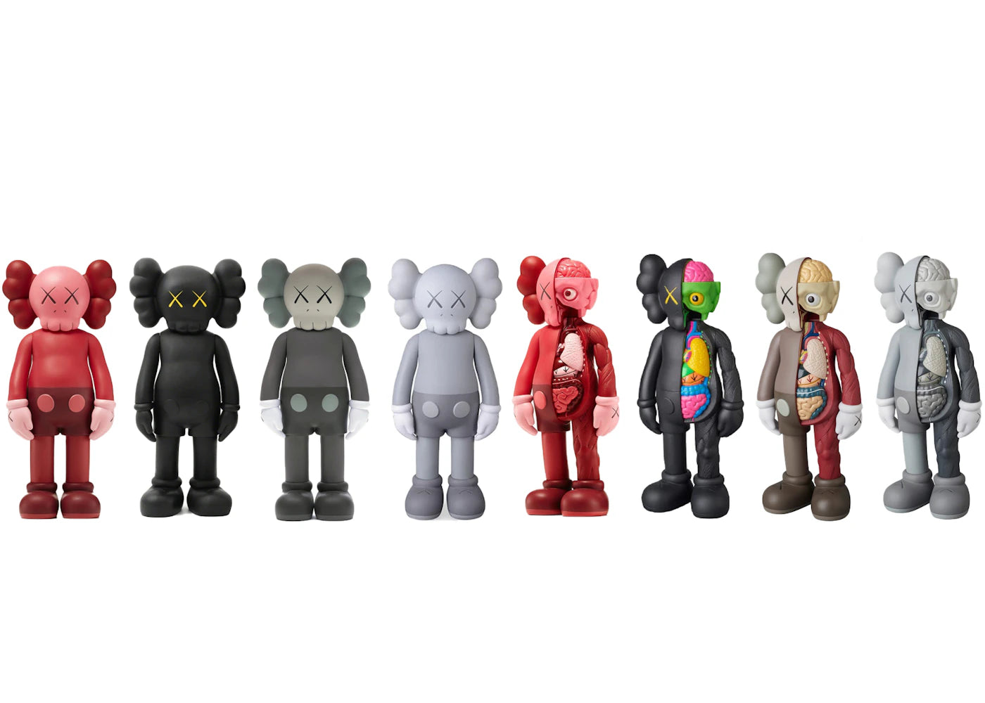 KAWS Companion Flayed & Companion Open Edition Vinyl Figure Black/Blush/Brown/Grey Set