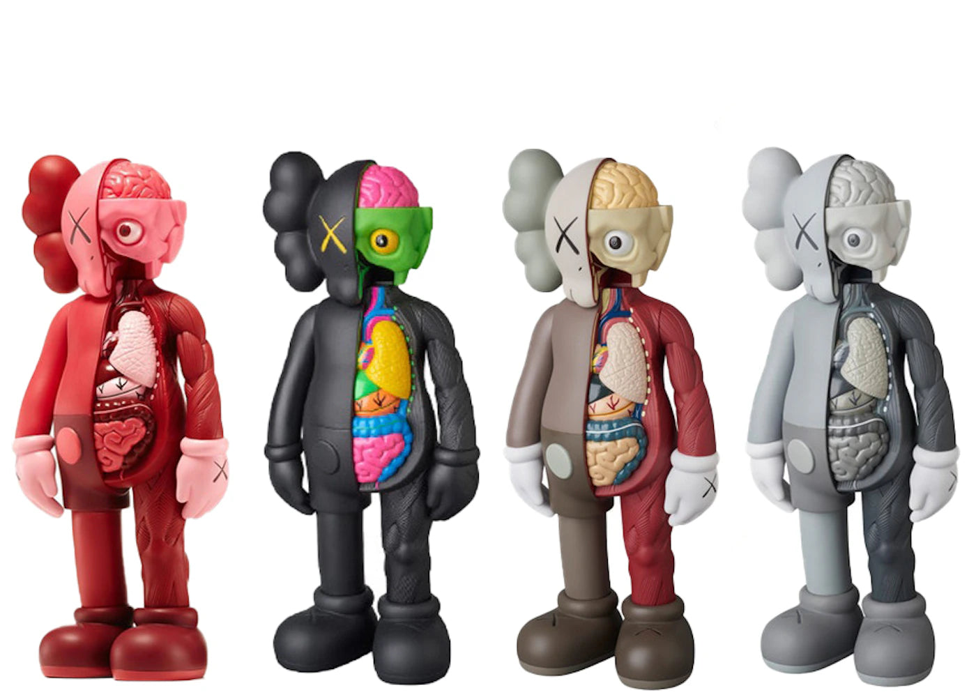 KAWS Companion Flayed Open Edition Vinyl Figure Black/Blush/Brown/Grey Set