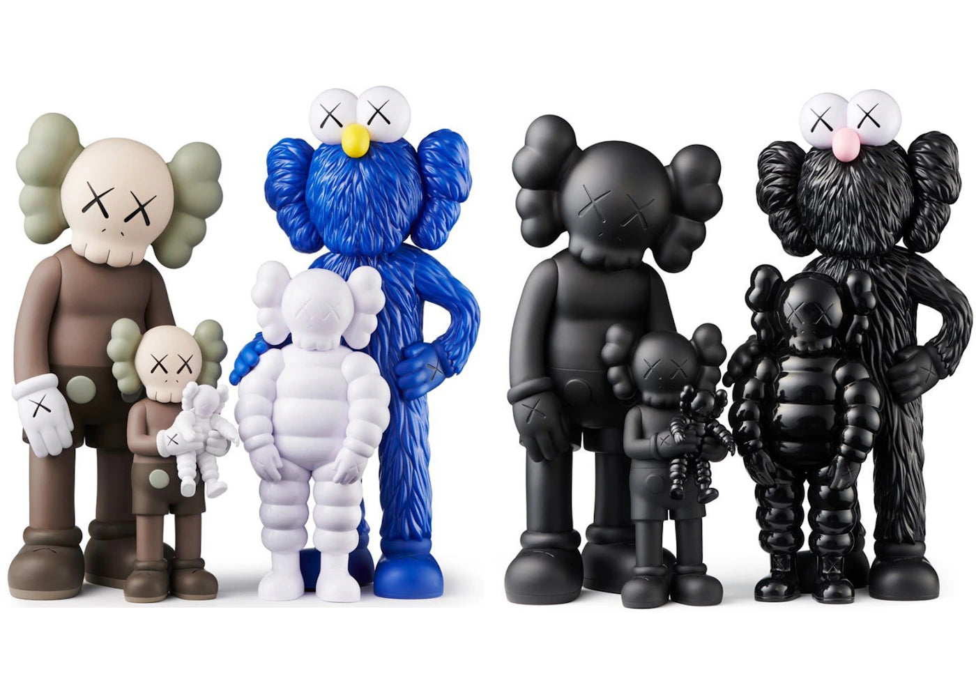 KAWS Family Vinyl Figures Set Brown/White/Blue/Black