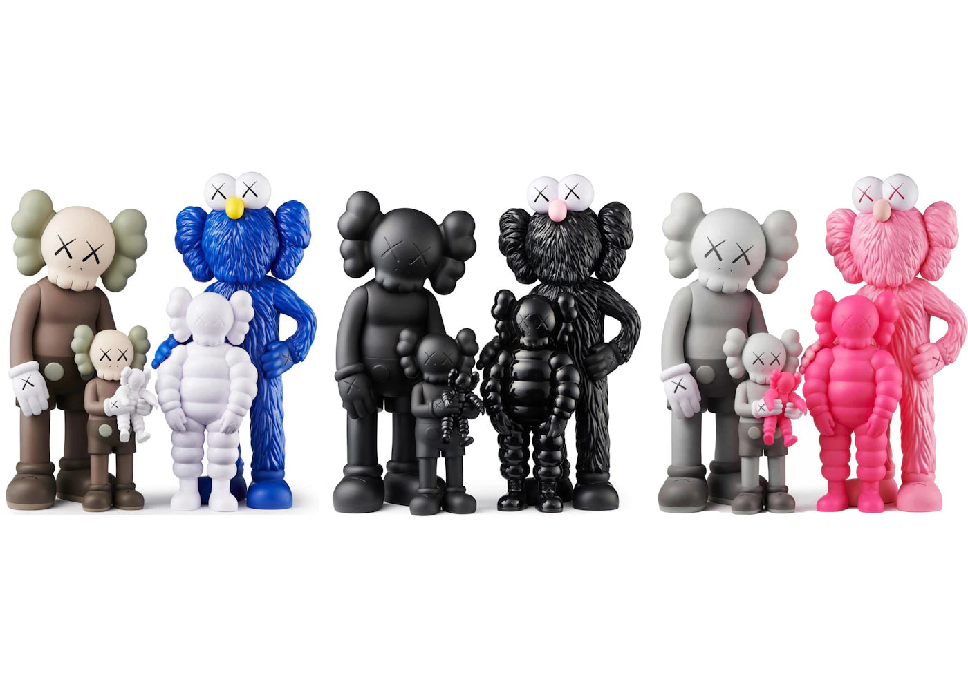 KAWS Family Vinyl Figures Set Brown/Blue/White/Black/Grey/Pink