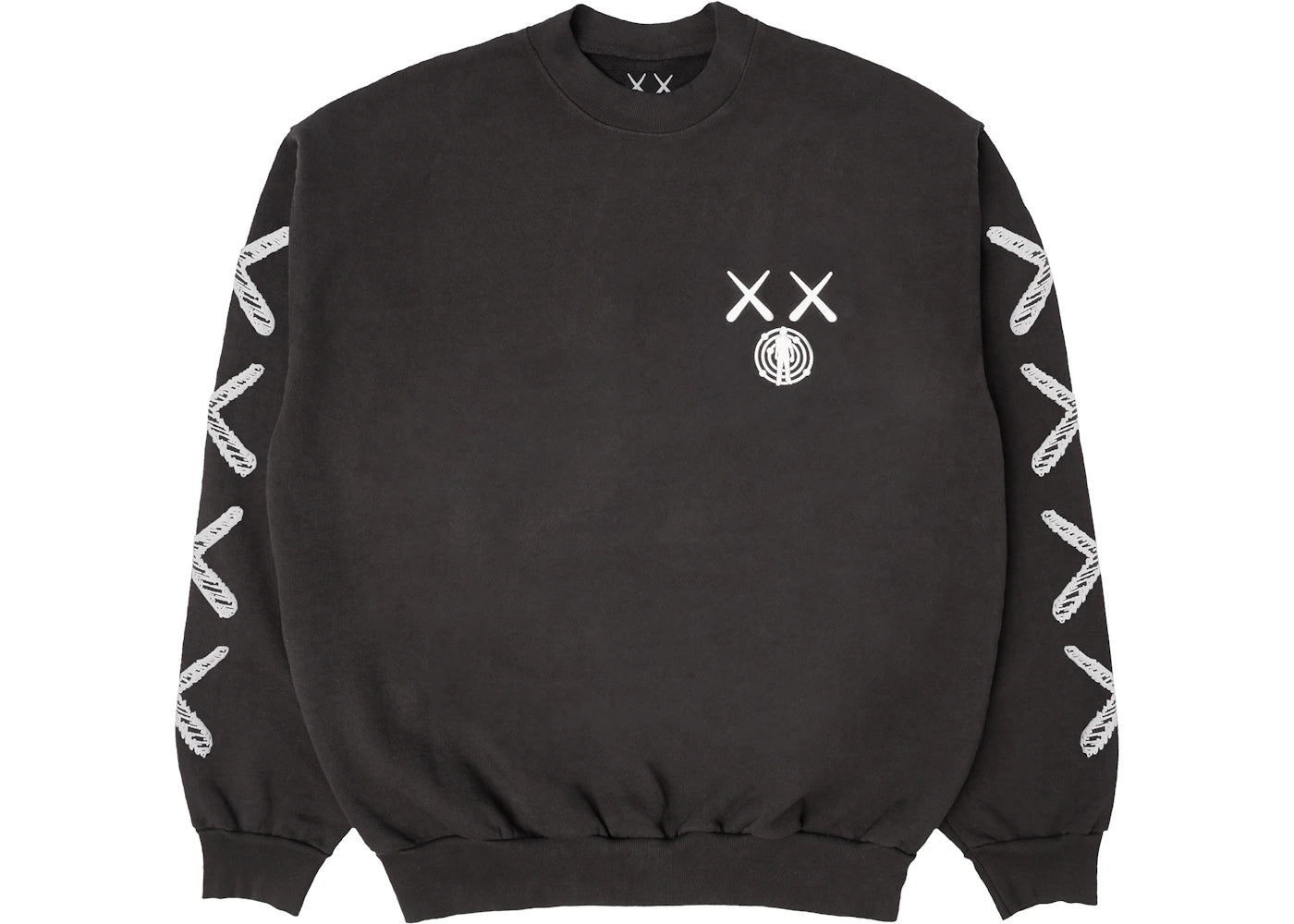 KAWS For Kid Cudi Moon Man Back Print Crewneck Sweatshirt Vintage Black