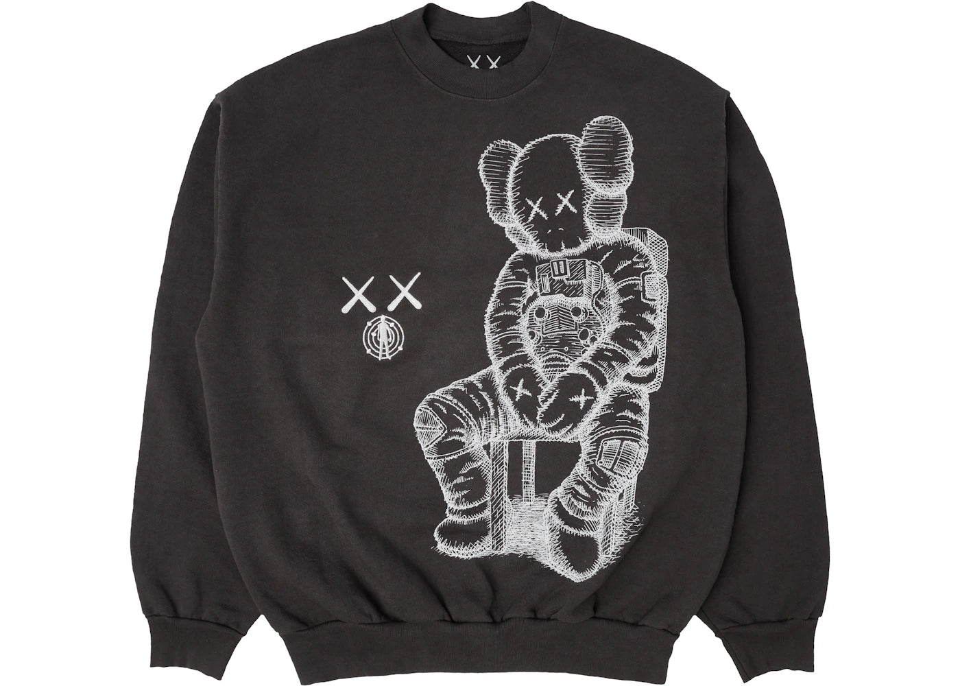 KAWS For Kid Cudi Moon Man Front Print Crewneck Sweatshirt Vintage Black