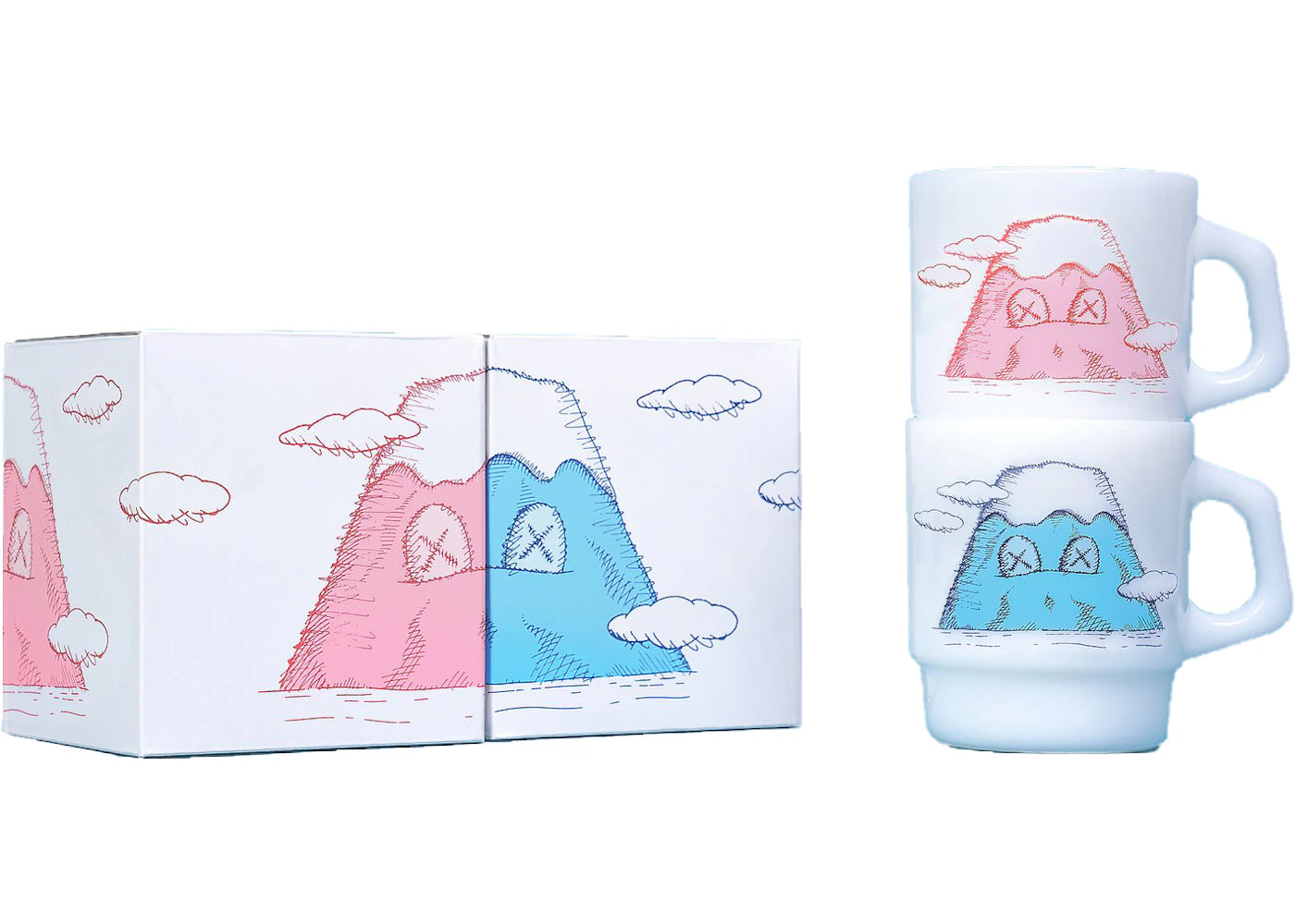 KAWS Holiday Japan Mount Fuji Fire King Mug (Set of 2) Multicolor