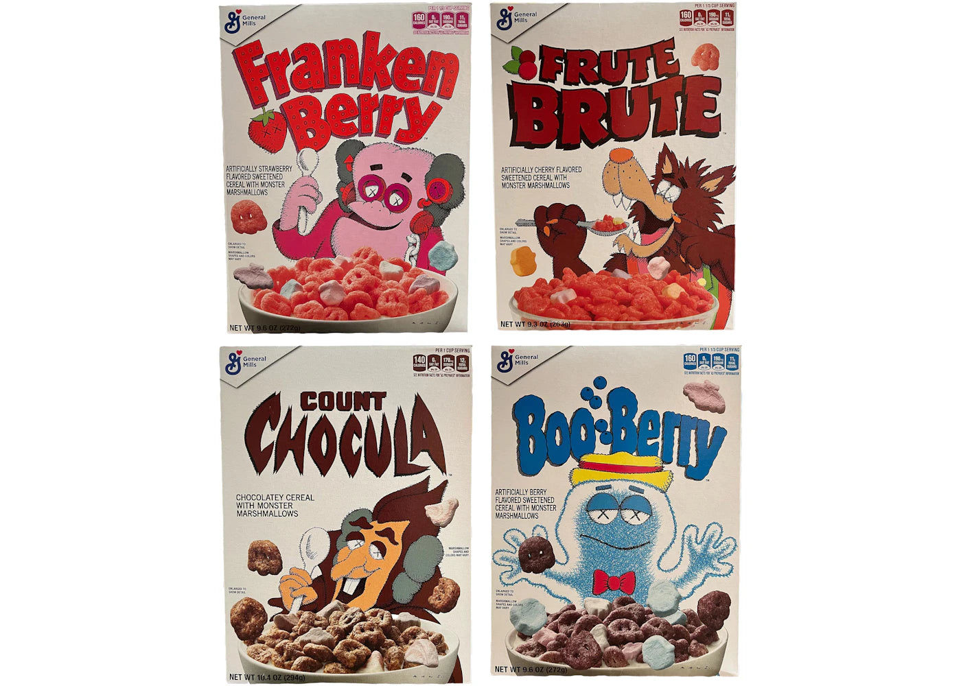 KAWS Monsters Franken Berry Count Chocula Boo Berry Frute Brute Cereal 4x Lot (Not Fit For Human Consumption)