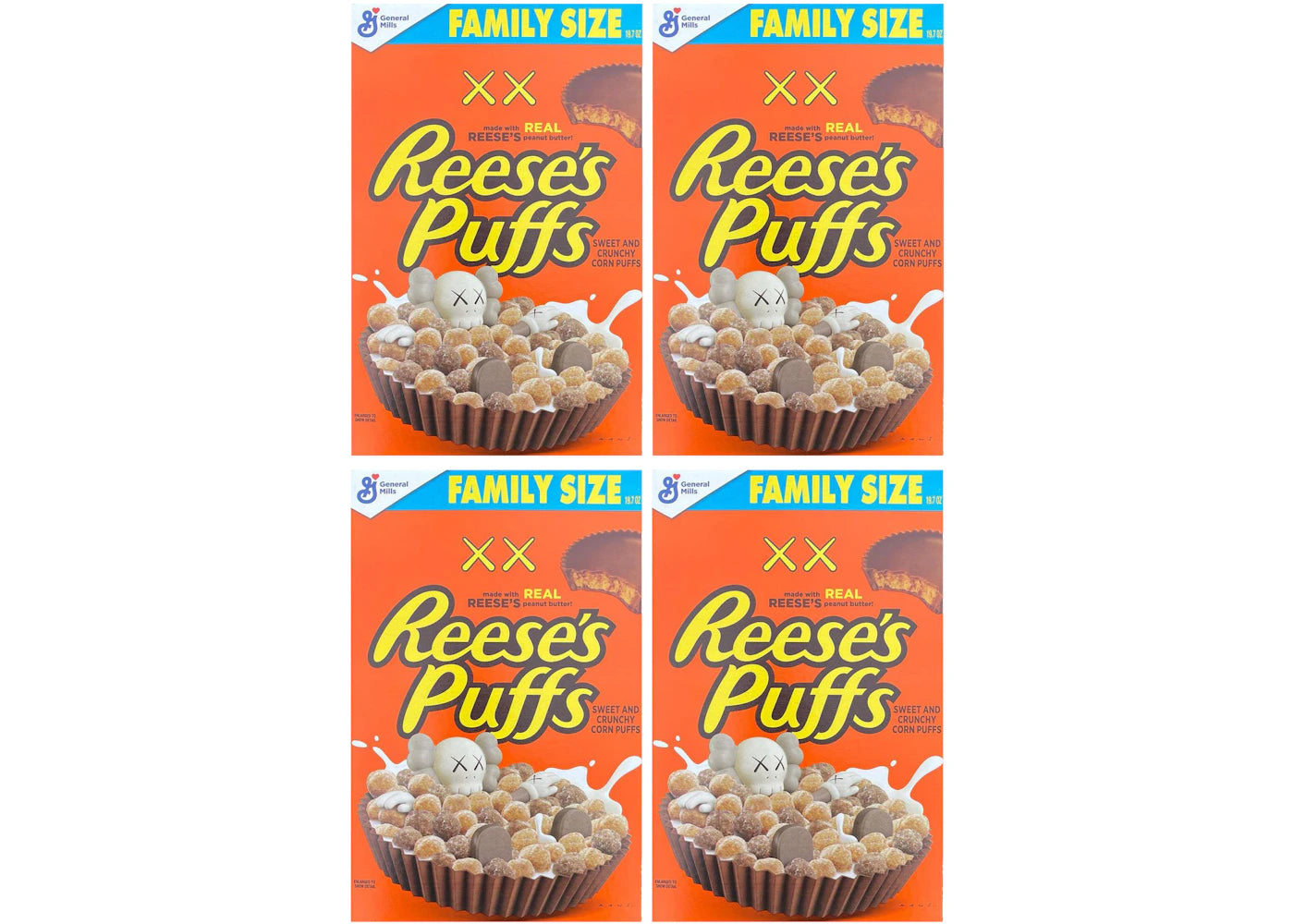 KAWS x Reese's Puffs Cereal Family Size 4x Lot (Not Fit For Human Consumption)