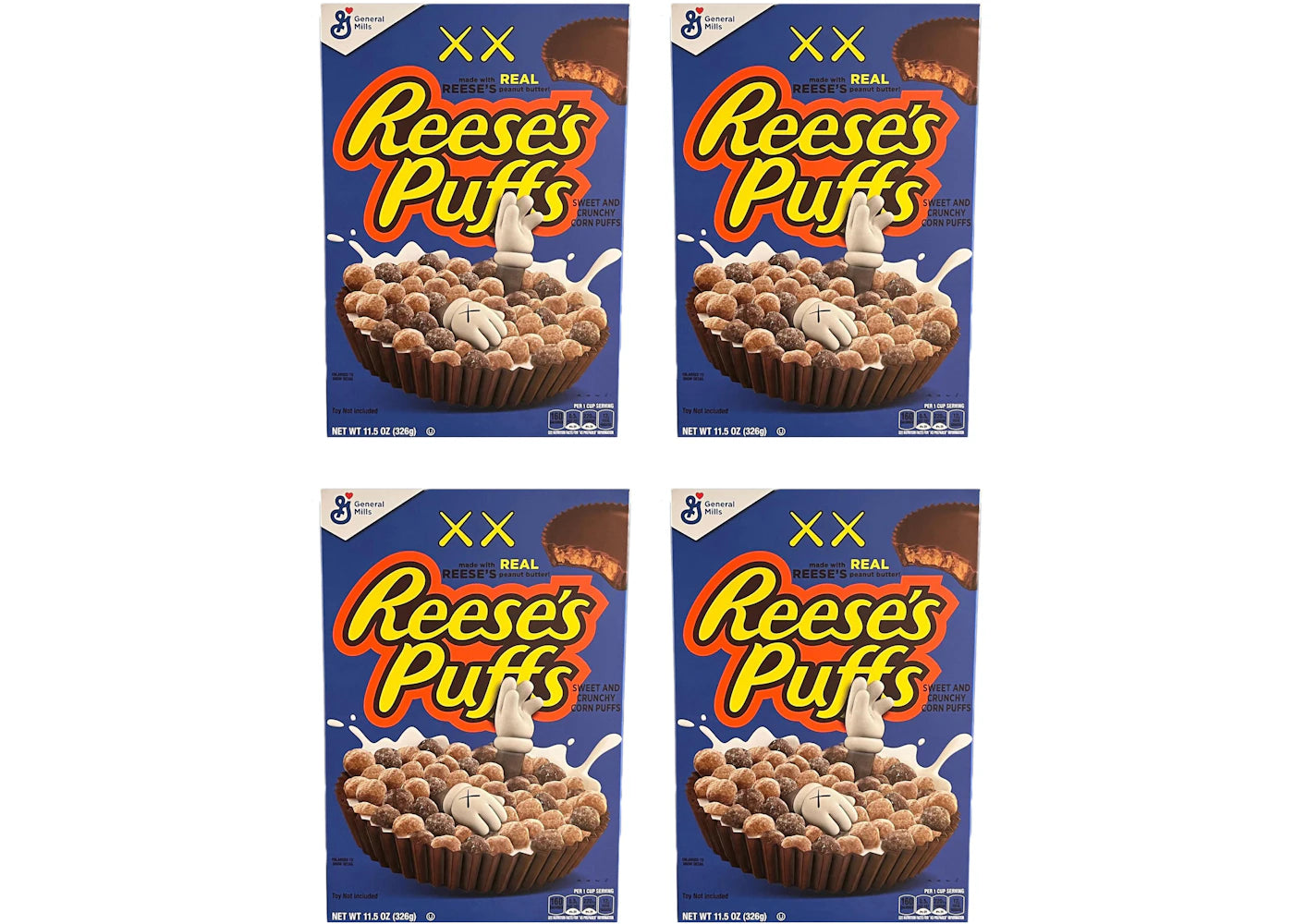 KAWS x Reese's Puffs Limited Edition Cereal 4x Lot (Not Fit For Human Consumption) Blue