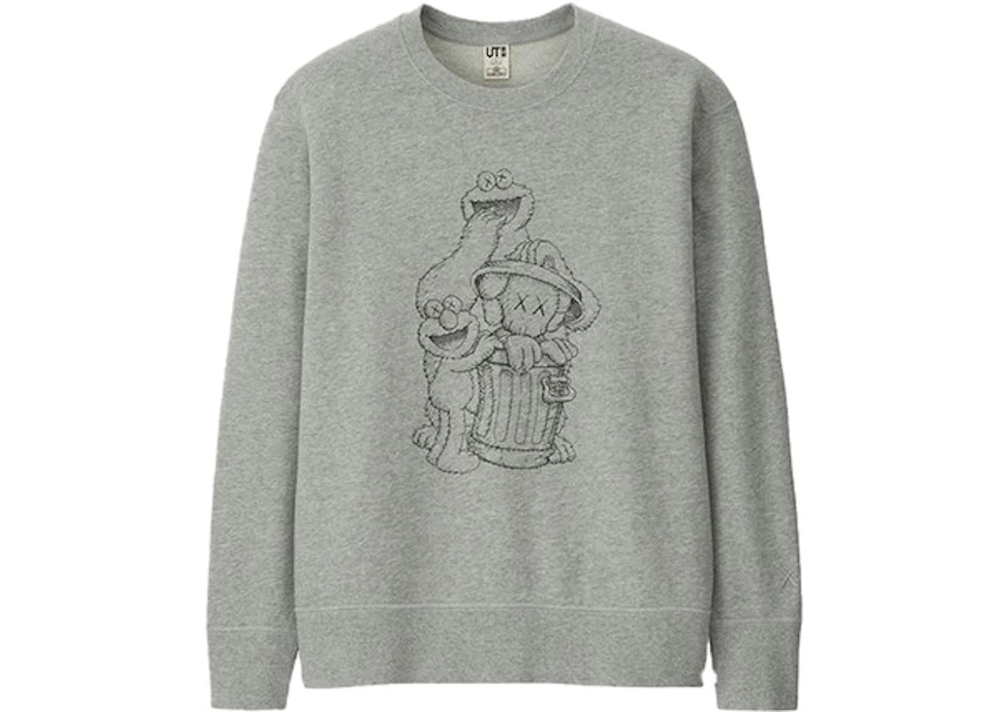 KAWS x Uniqlo x Sesame Street Companion Trash Can Outline Sweatshirt (Japanese Sizing) Gray