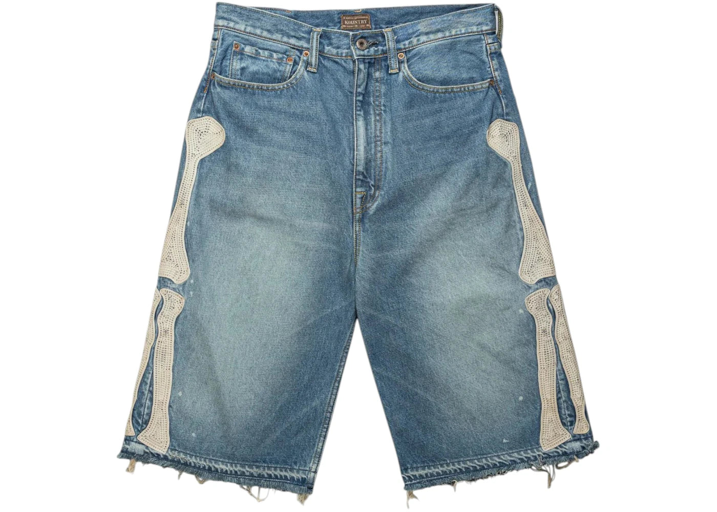 Kapital 14 Oz Denim 5P Bone Embroidery Shorts Light Indigo