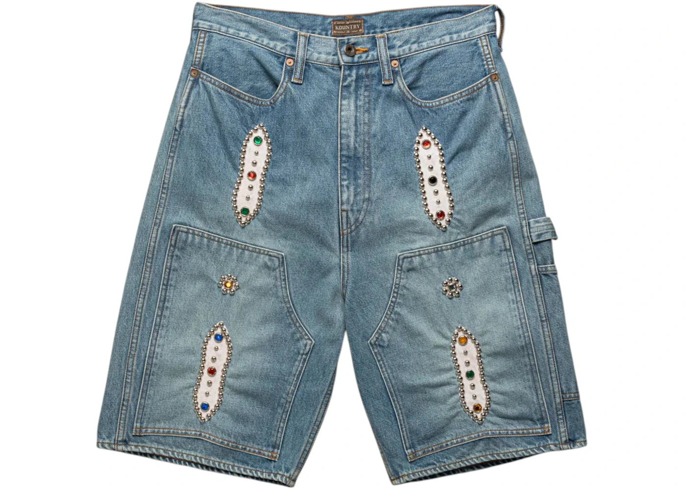 Kapital 14oz Denim STUDS Remake Shorts Light Indigo