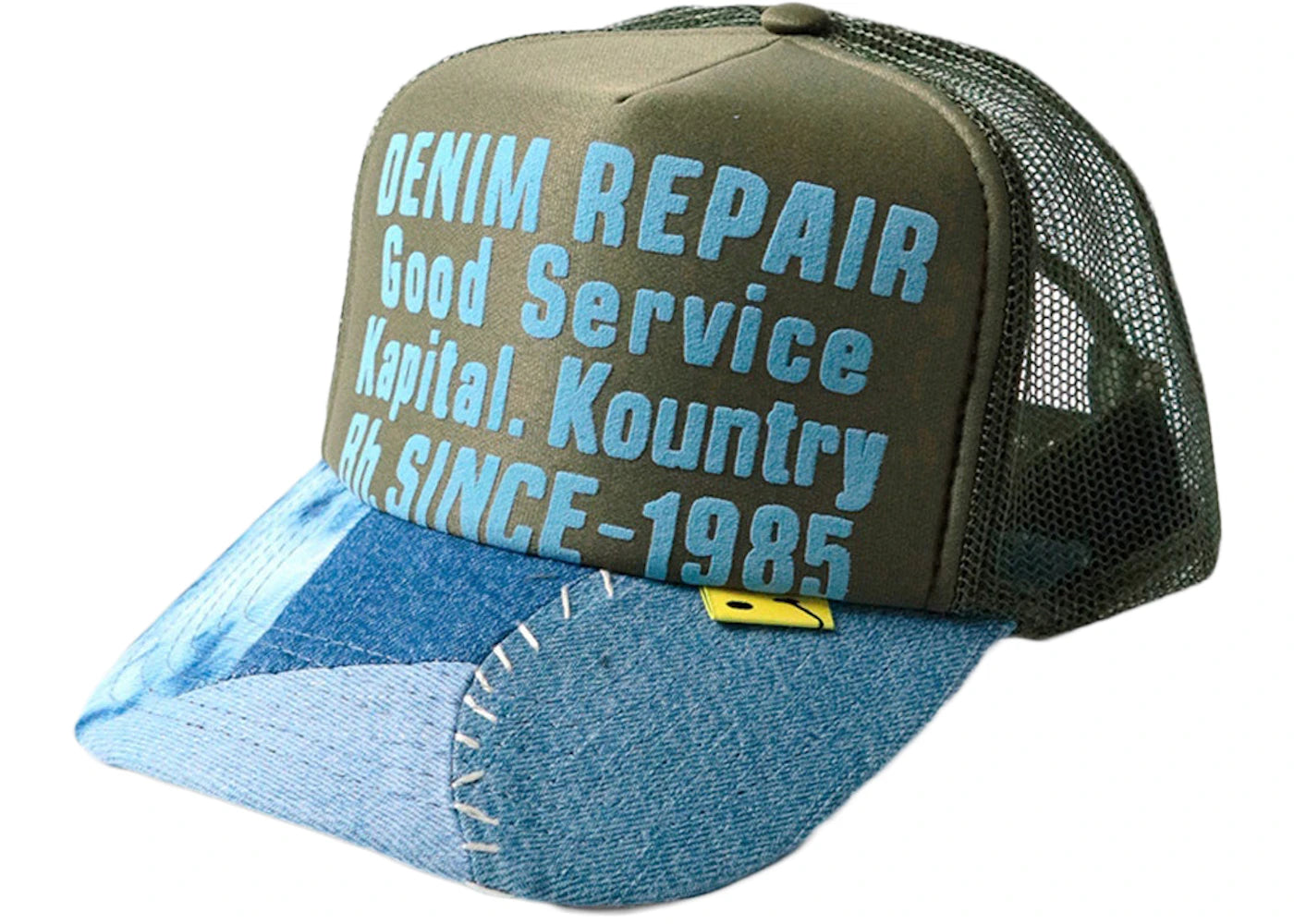 Kapital Denim Repair Service Re-Construct Trucker Hat Dark Green