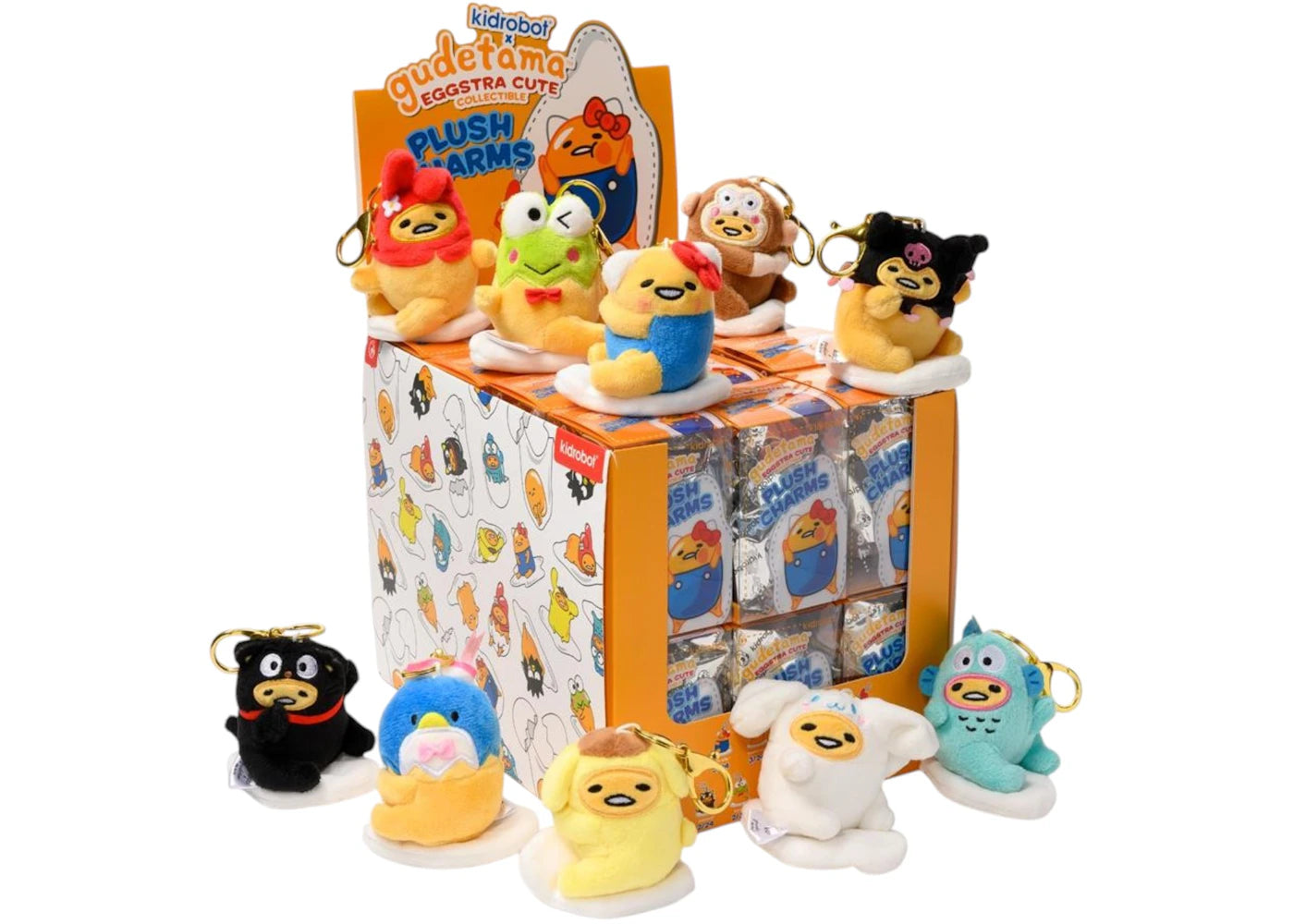 Kidrobot Gudetama the Lazy Egg Plush Charm Keychains Casepack (24 Blind Boxes)