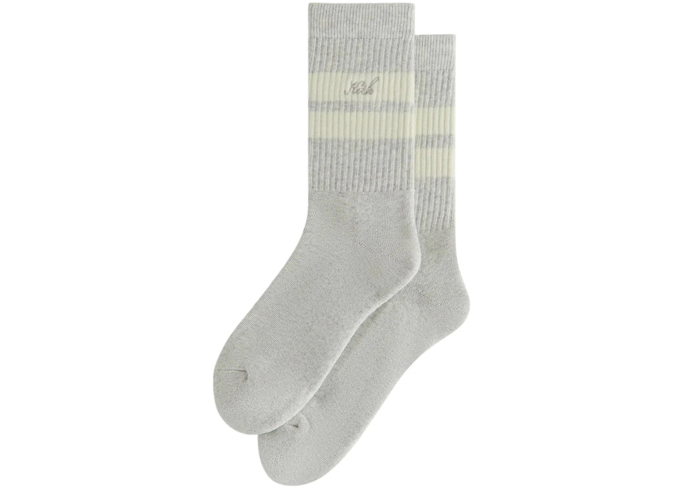 Kith Double Stripe Script Embroidered Cotton Crew Socks Light Heather Grey