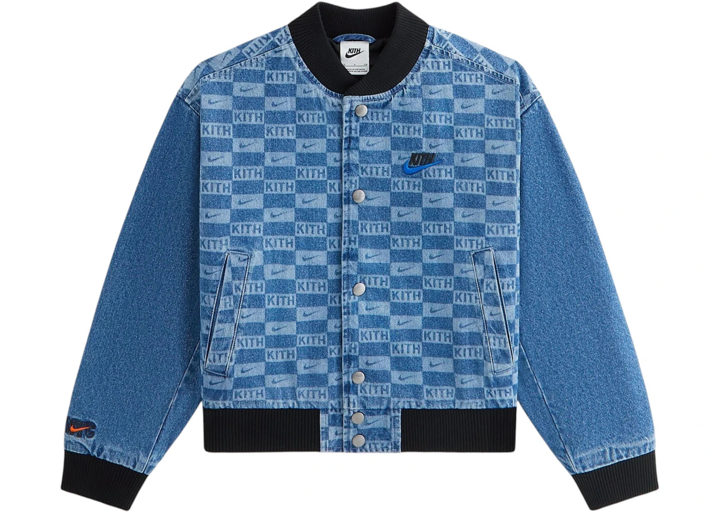 Kith Kids x Nike Denim Laser Etched Varsity Jacket Mystic Navy