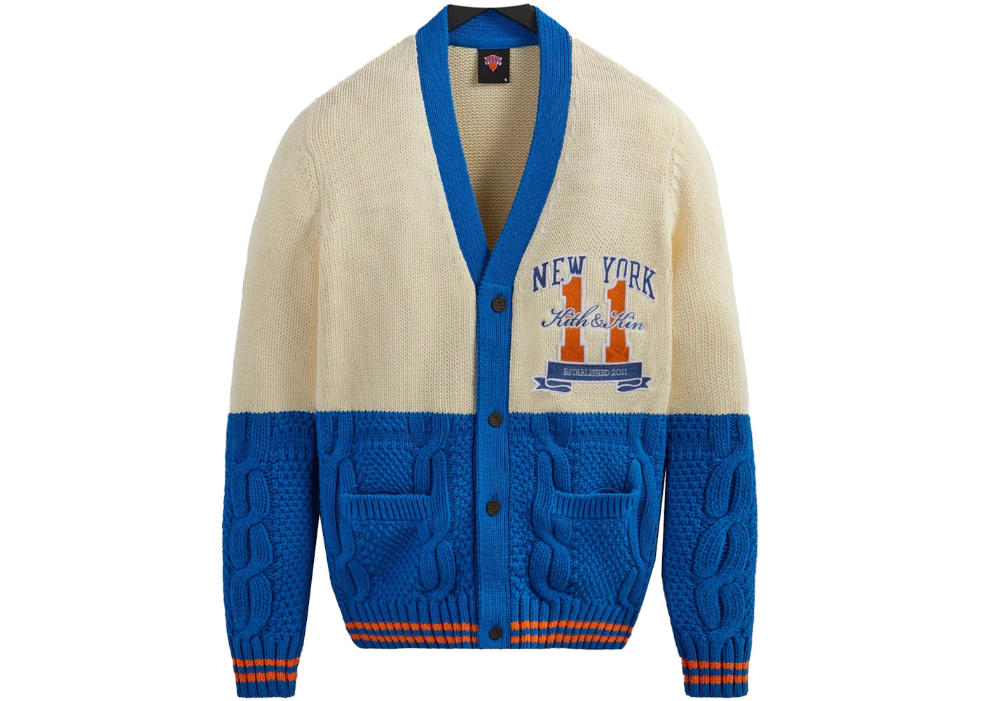 Kith New York Knicks Combo Stitch Cardigan Sandrift