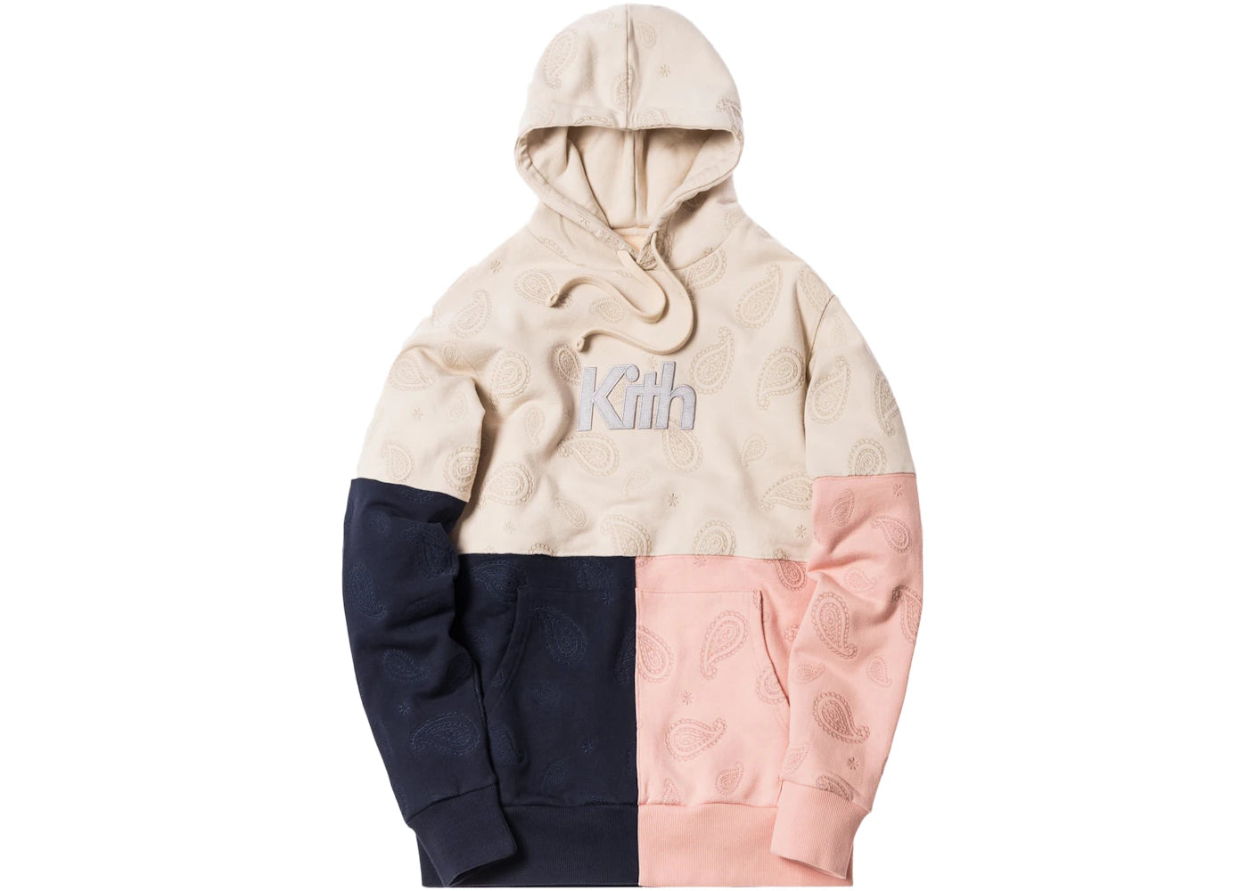 Kith Paisley Tri-Block Hoodie Ivory/Navy/Coral