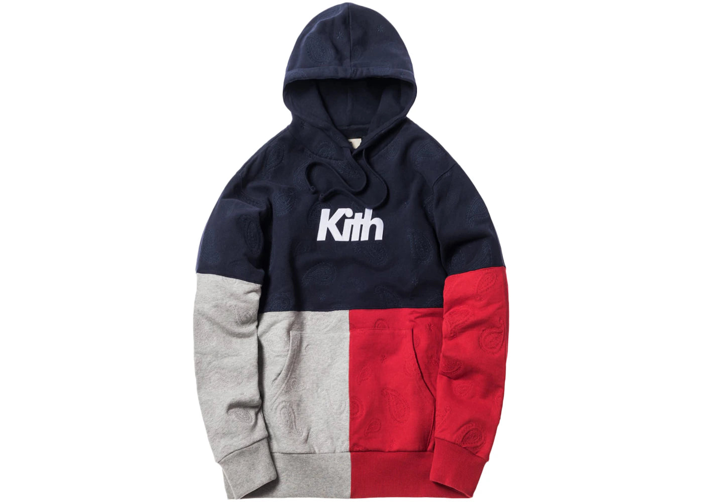 Kith Paisley Tri-Block Hoodie Navy/Heather Grey/Red