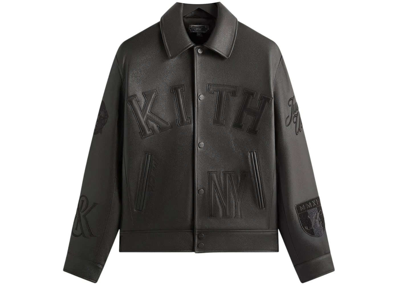 Kith Pebbled Leather Varsity Coaches Jacket Black