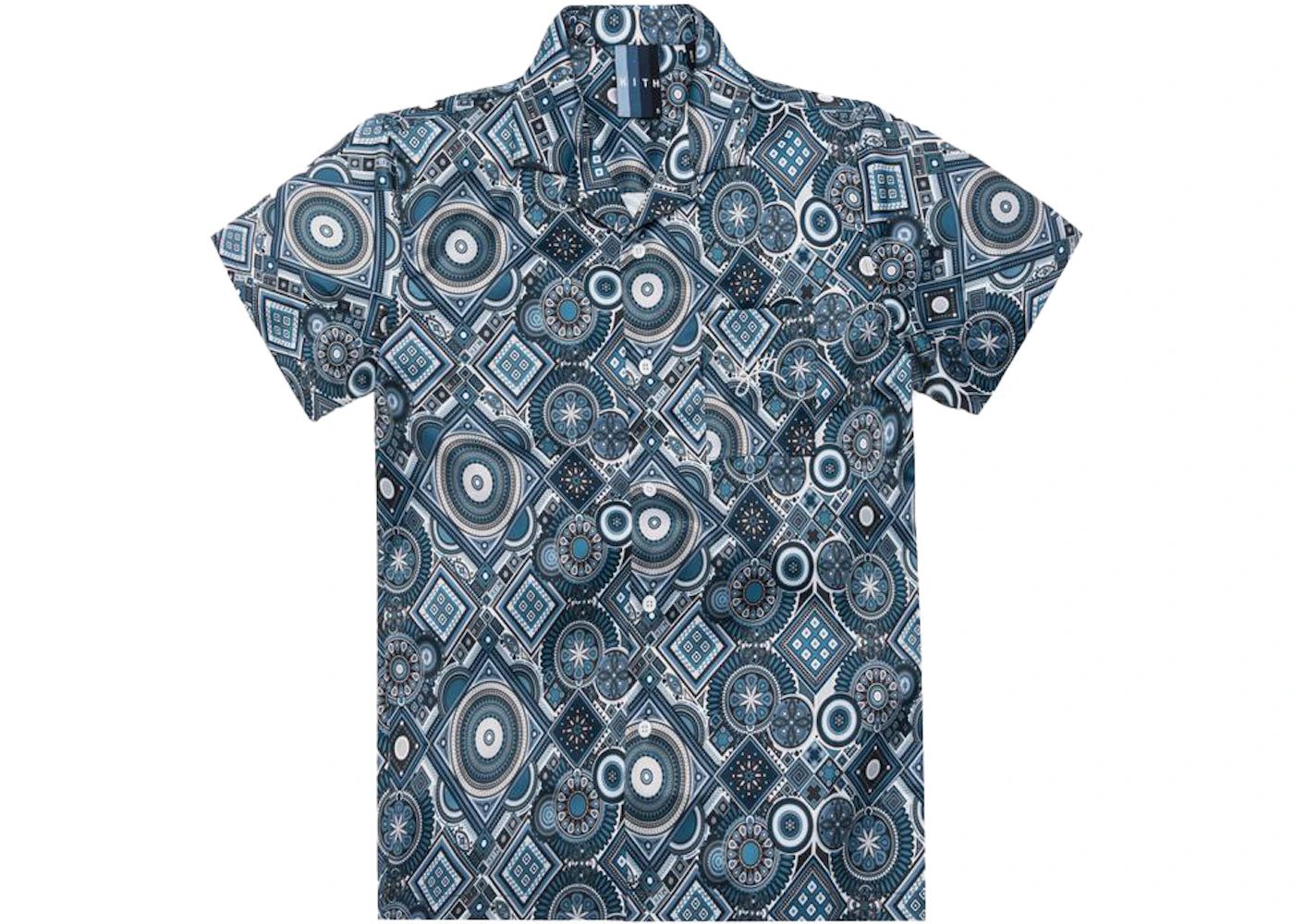 Kith Satin Geometric Tile Print Camp Shirt Shark