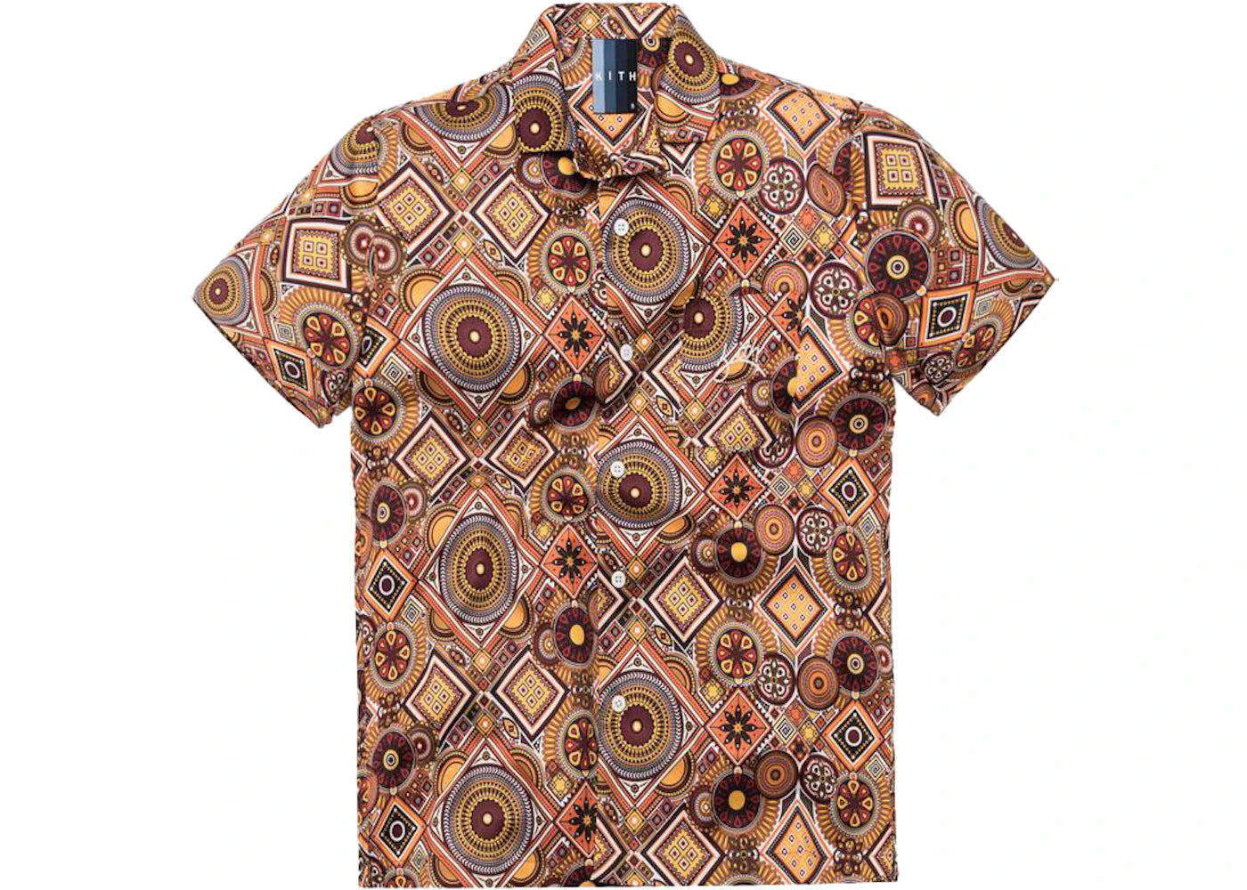 Kith Satin Geometric Tile Print Camp Shirt Tumeric