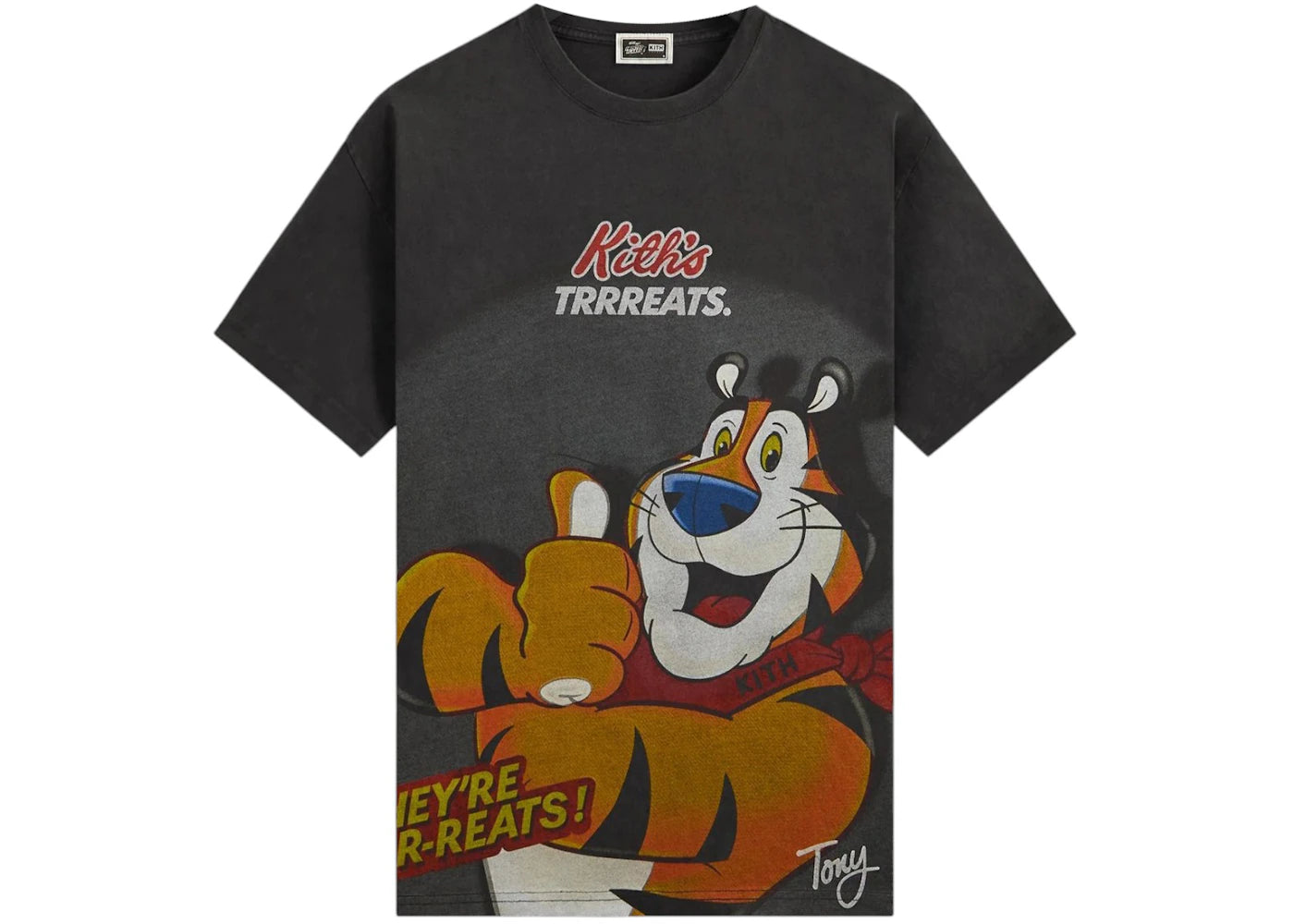 Kith Treats Kellogg’s Frosted Flakes Cereal Tony the Tiger Cereal Box Vintage Tee Black