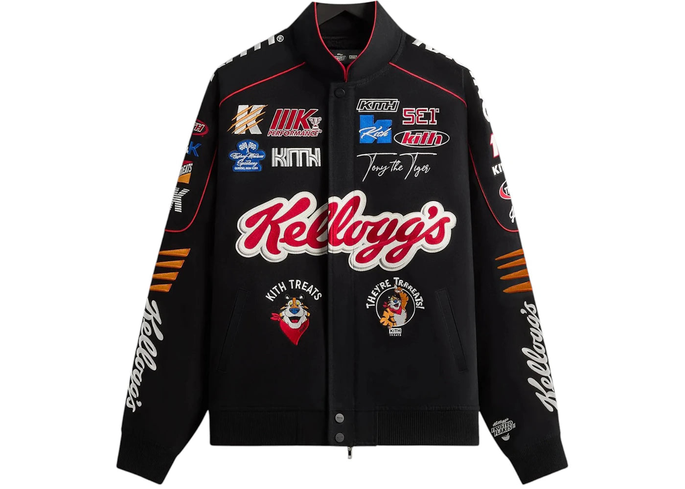 Kith Treats Kellogg’s Frosted Flakes Cereal Tony the Tiger Racing Jacket Black