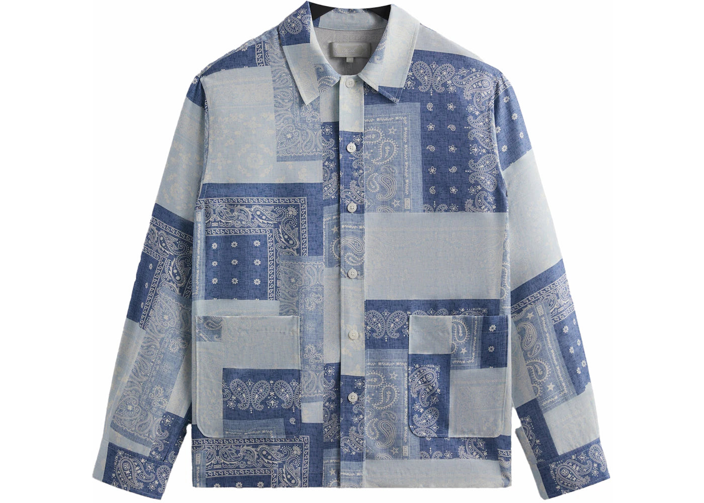 Kith Washed Paisley Long Sleeve Boxy Collared Overshirt Light Indigo
