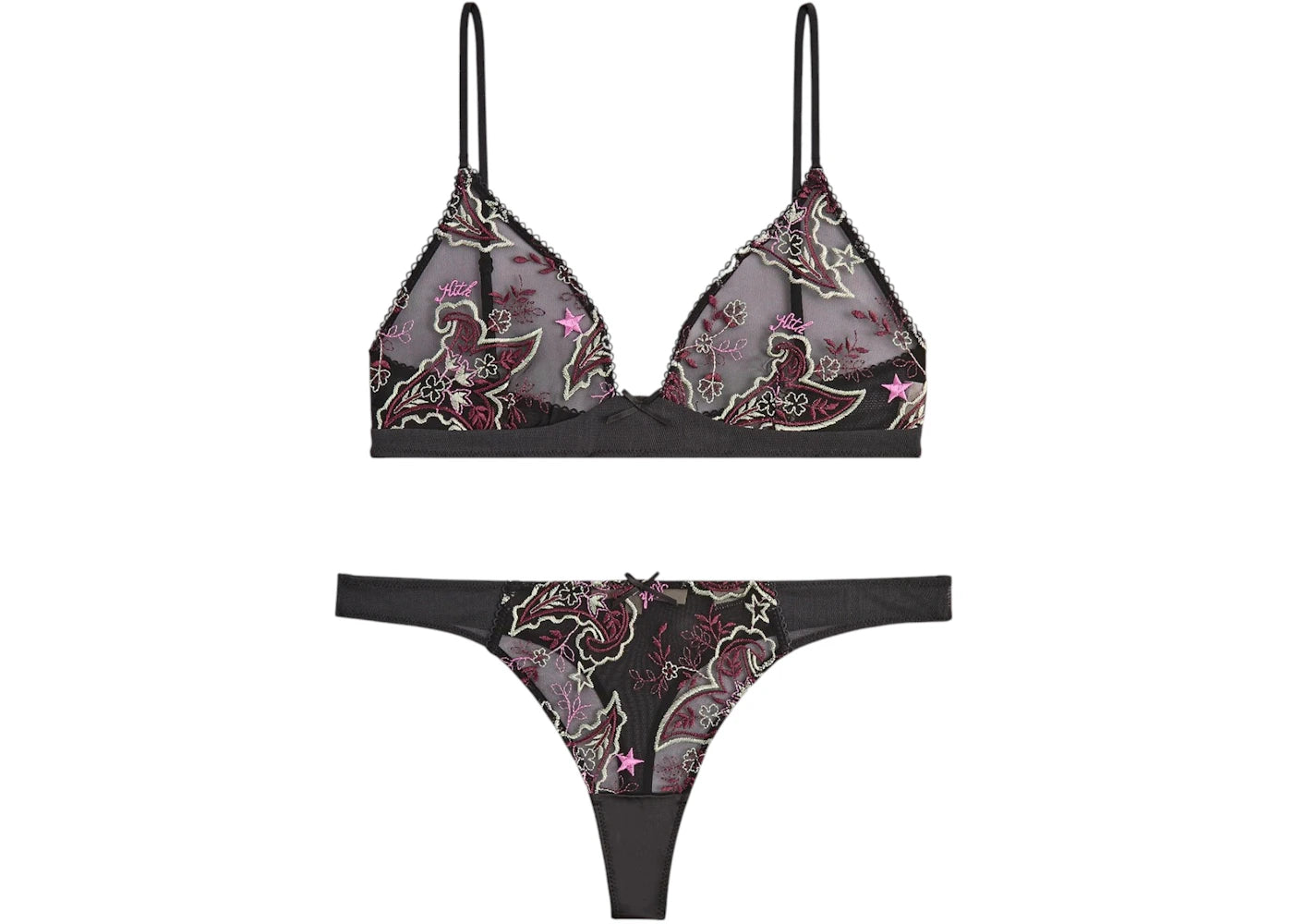 Kith Women's Embroidered Bra & Thong Set Black