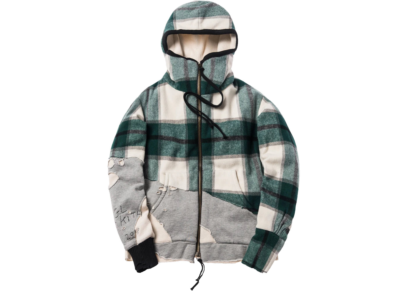 Kith x Greg Lauren 50/50 Plaid/Fleece High Tech Hooded Track Jacket Grey