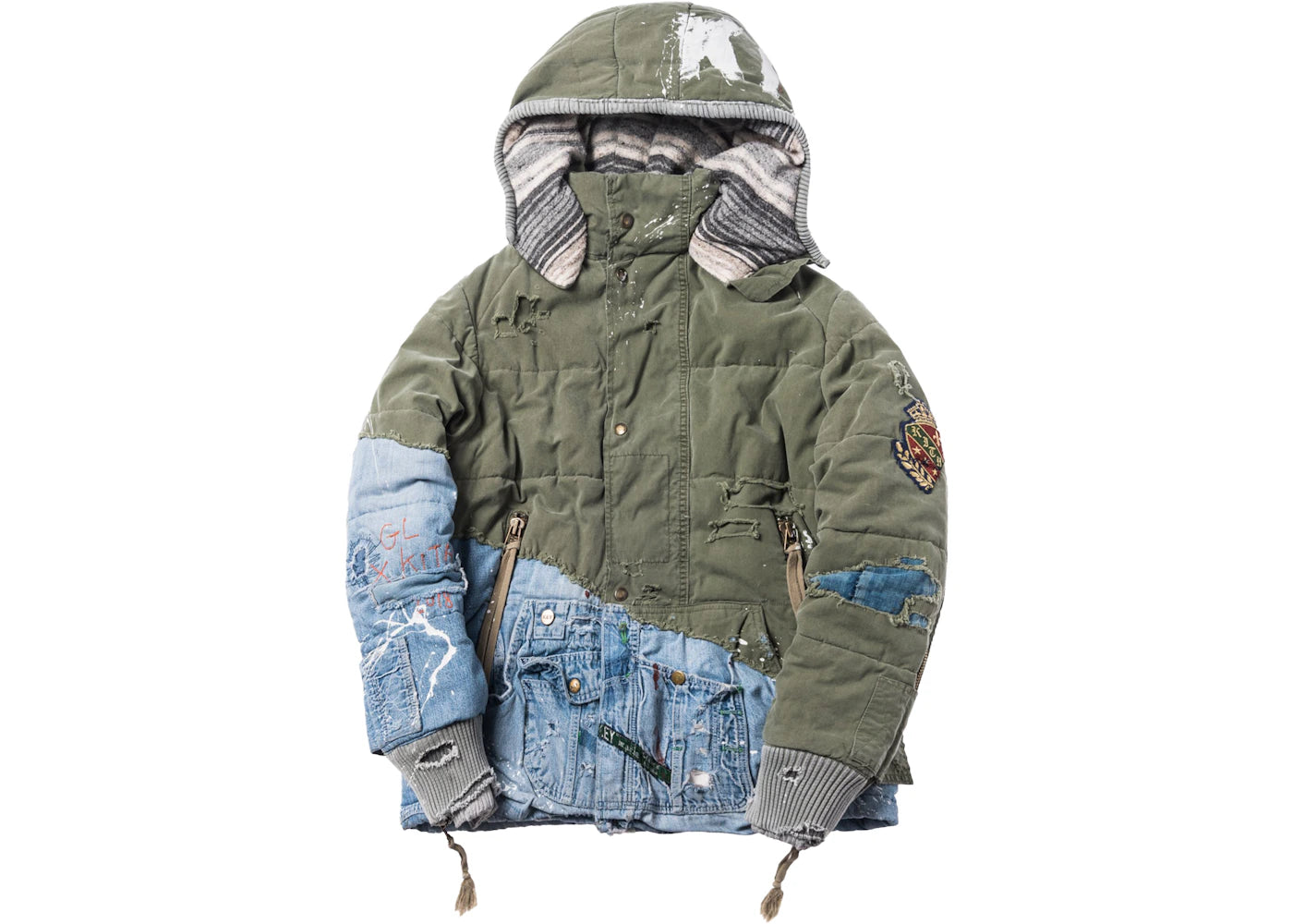 Kith x Greg Lauren Army Tent/Vintage Denim Hooded Retro Classic Jacket Olive/Denim