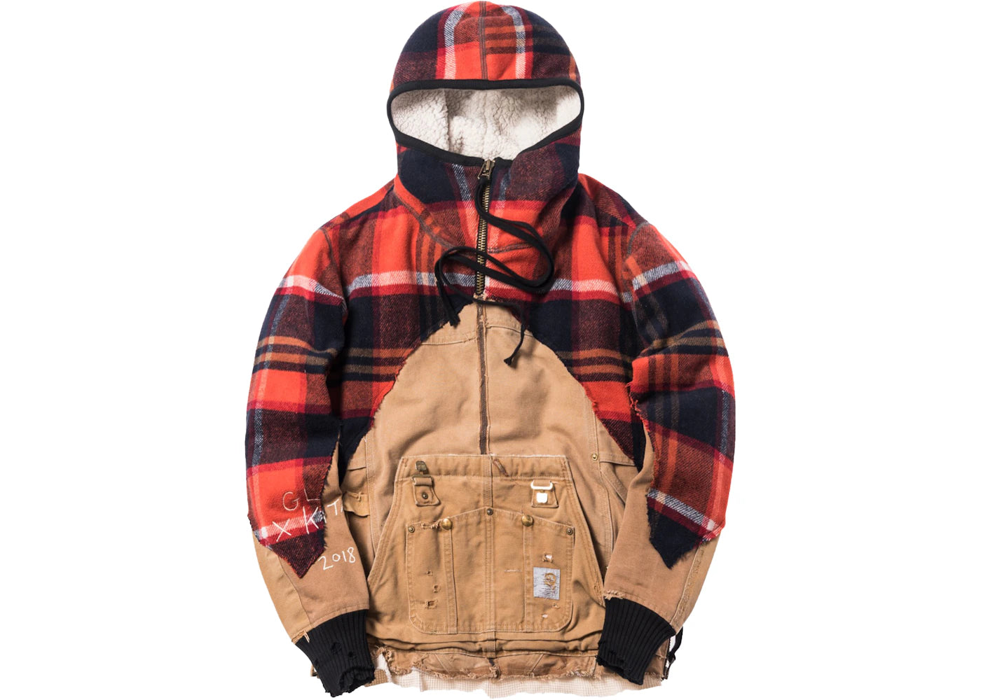 Kith x Greg Lauren High Tech Zip Neck Hoodie Red/Black/Tan