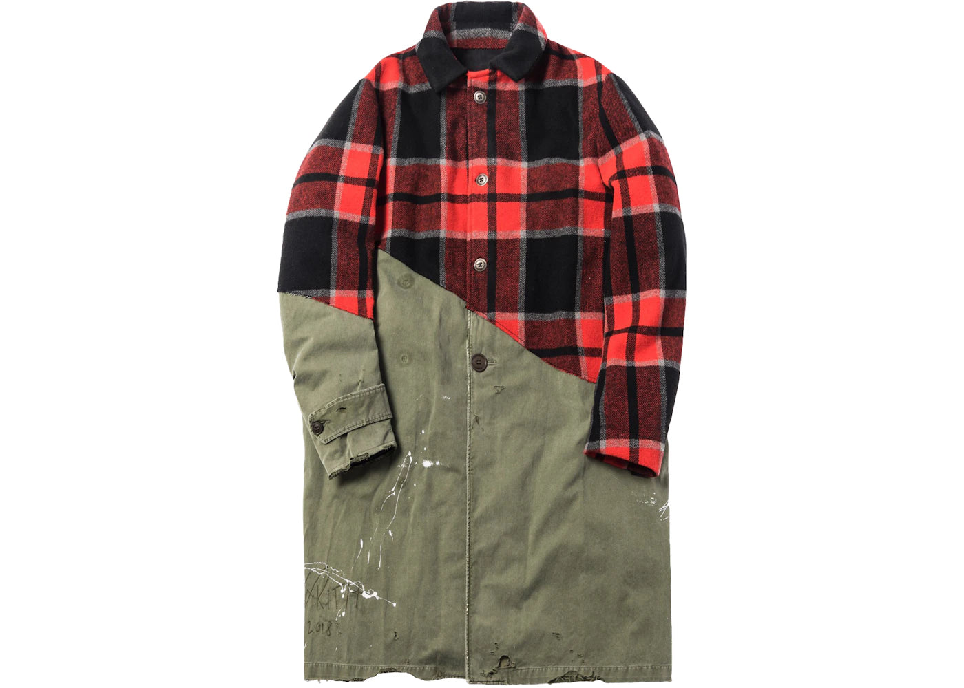 Kith x Greg Lauren Plaid Military Trench Artist Coat Red/Black/Olive