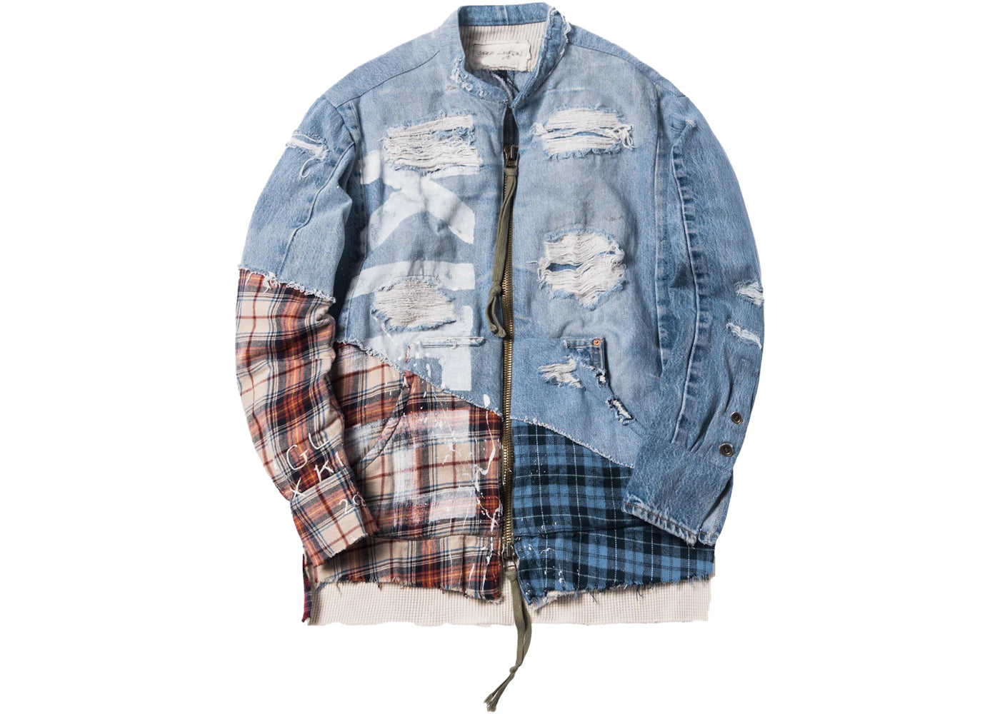 Kith x Greg Lauren Vintage Denim Mixed Plaid Zip Front Studio Shirt Multi/Denim