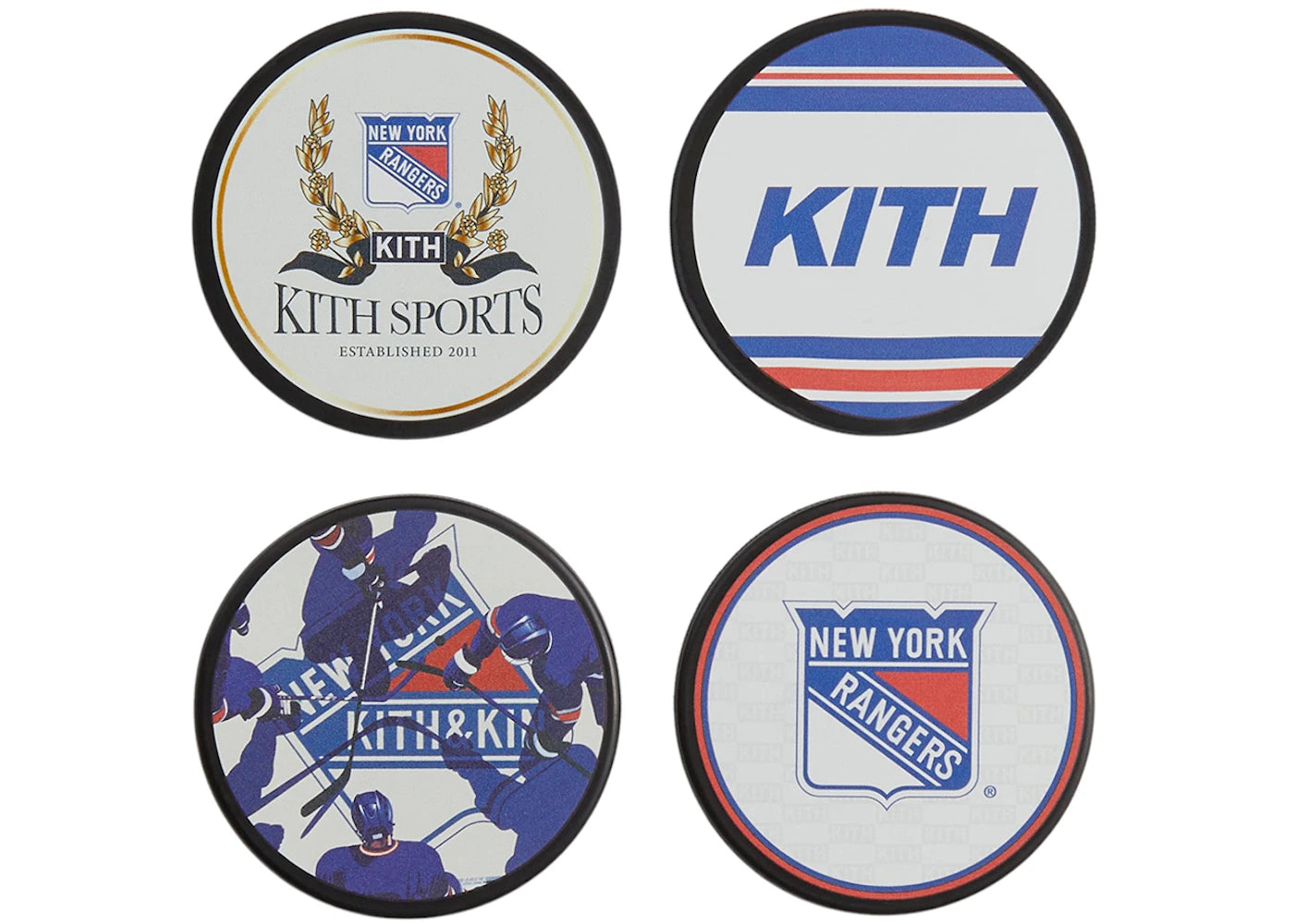 Kith x New York Rangers For Inglasco 4-Pack Puck Coasters Multicolor