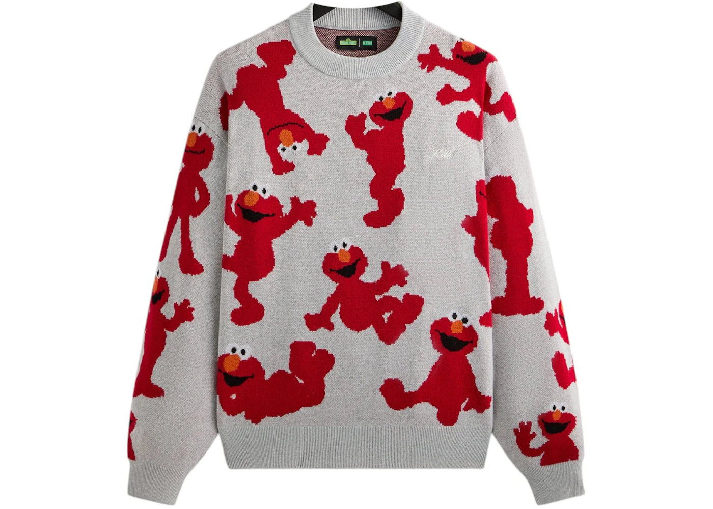 Kith x Sesame Street Elmo Intarsia Crewneck Sweater Light Heather Grey